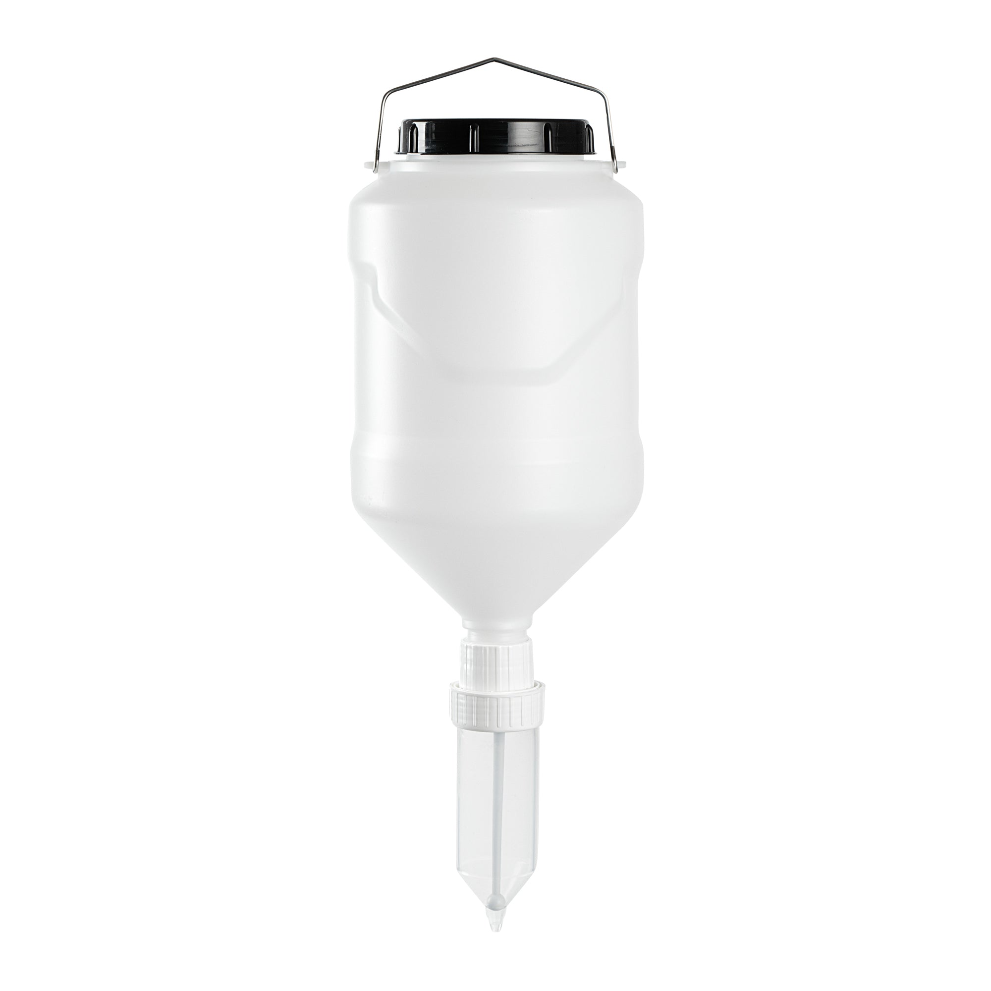 Sauce Tek 5L Plastic Hanging Bottle Condiment Pump Dispenser - with Squeeze Nozzle - 7 1/4" x 7 1/4" x 19 1/2" - 1 count box