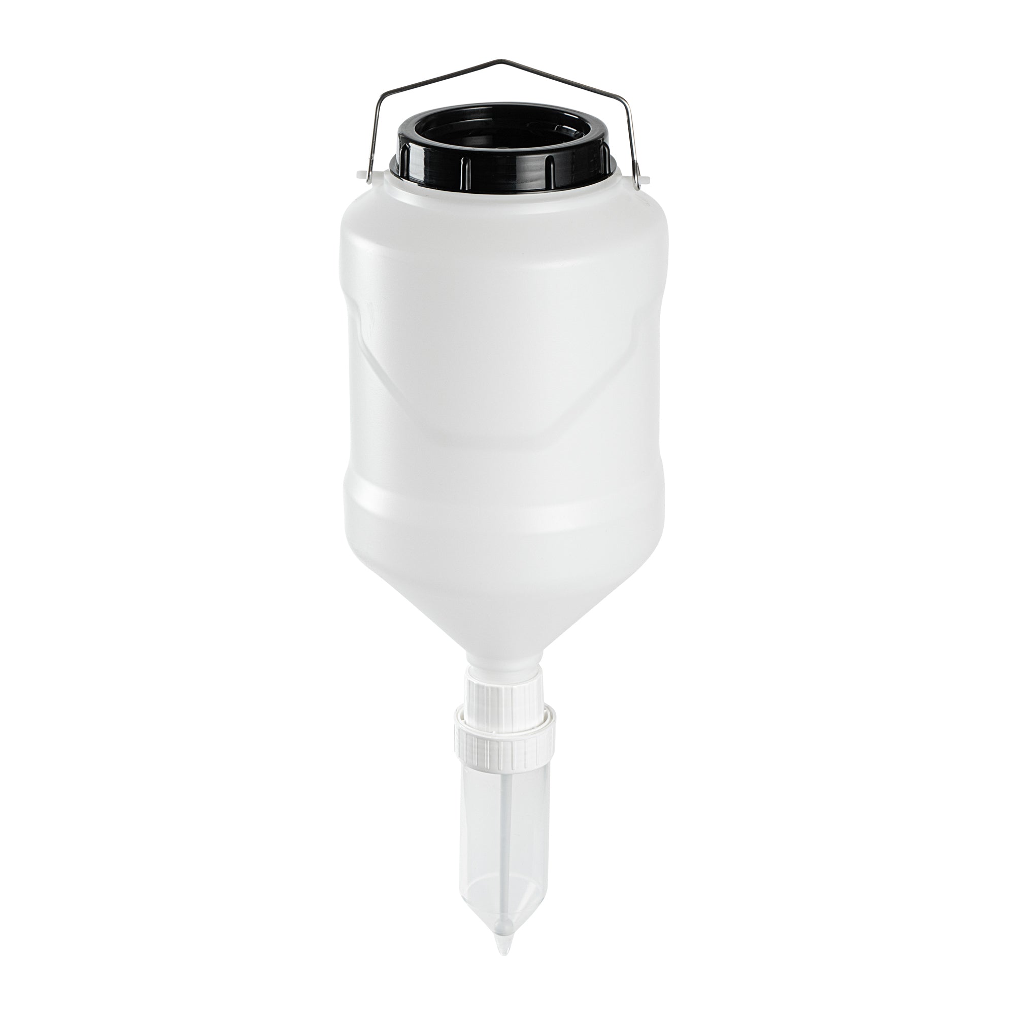 Sauce Tek 5L Plastic Hanging Bottle Condiment Pump Dispenser - with Squeeze Nozzle - 7 1/4" x 7 1/4" x 19 1/2" - 1 count box