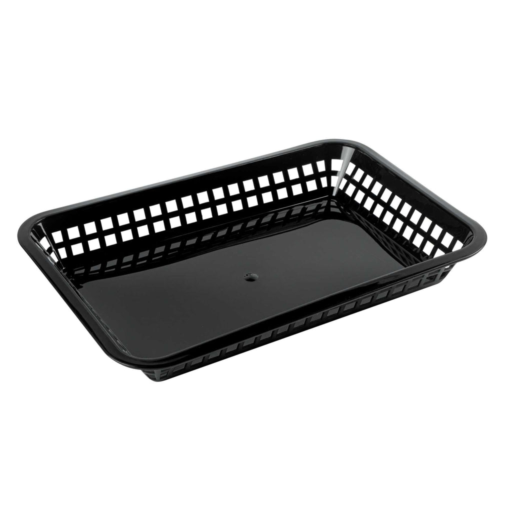 Chef 101 Rectangle Black Plastic Fast Food Serving Basket - 11 3/4" x 8 1/2" x 1 1/2" - 10 count box