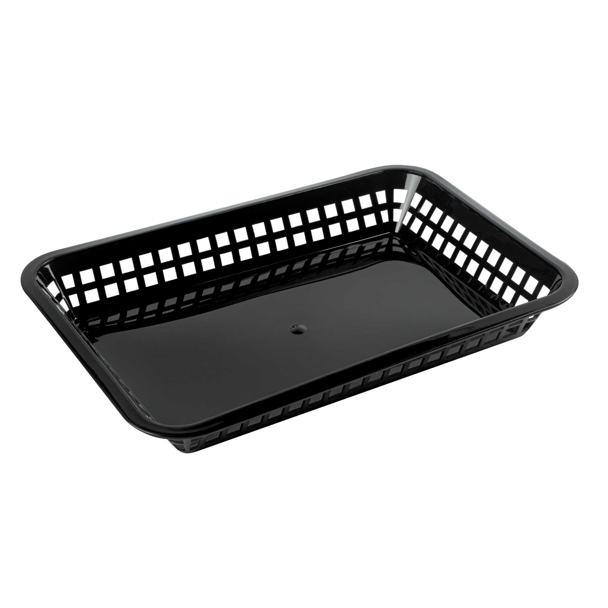 Chef 101 Rectangle Black Plastic Fast Food Serving Basket - 11 3/4" x 8 1/2" x 1 1/2" - 10 count box