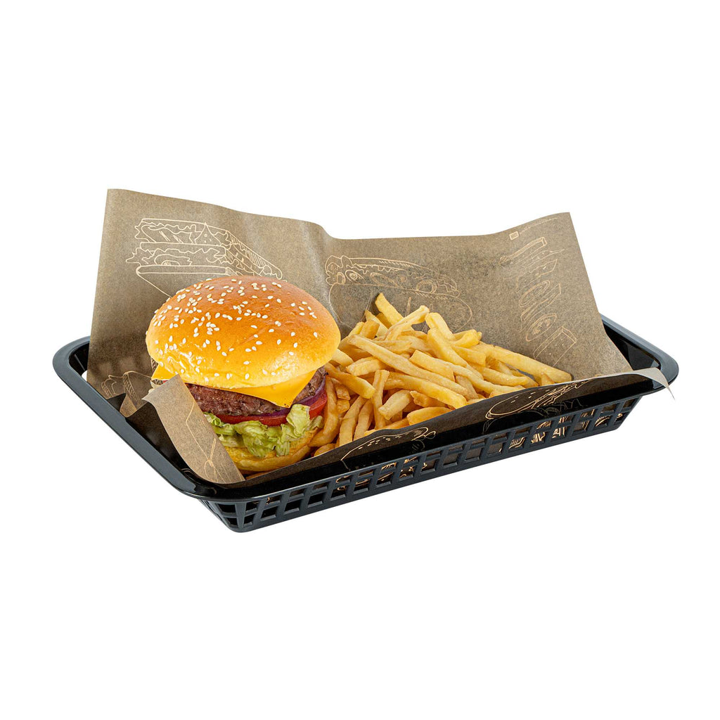Chef 101 Rectangle Black Plastic Fast Food Serving Basket - 11 3/4" x 8 1/2" x 1 1/2" - 10 count box