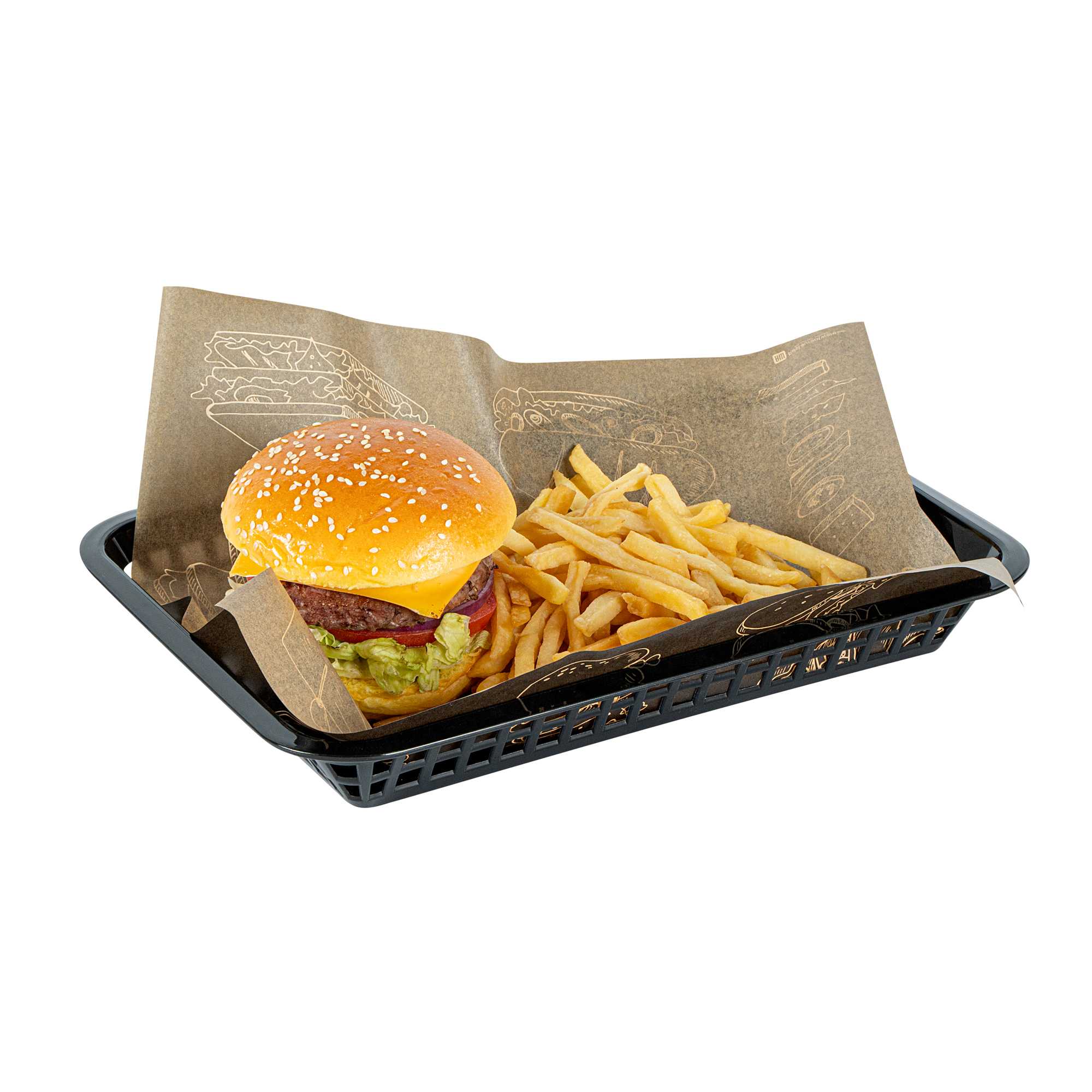 Chef 101 Rectangle Black Plastic Fast Food Serving Basket - 11 3/4" x 8 1/2" x 1 1/2" - 10 count box