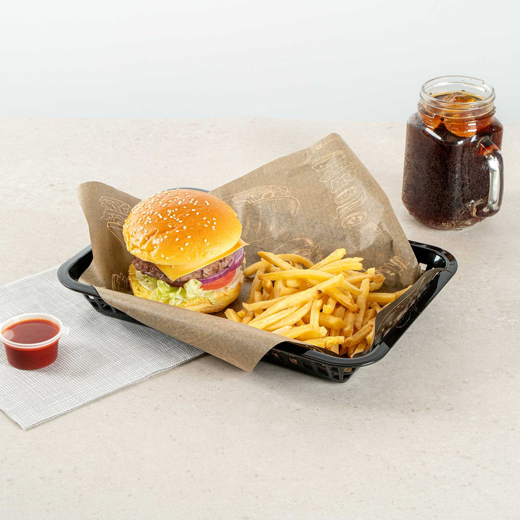 Chef 101 Rectangle Black Plastic Fast Food Serving Basket - 11 3/4" x 8 1/2" x 1 1/2" - 10 count box