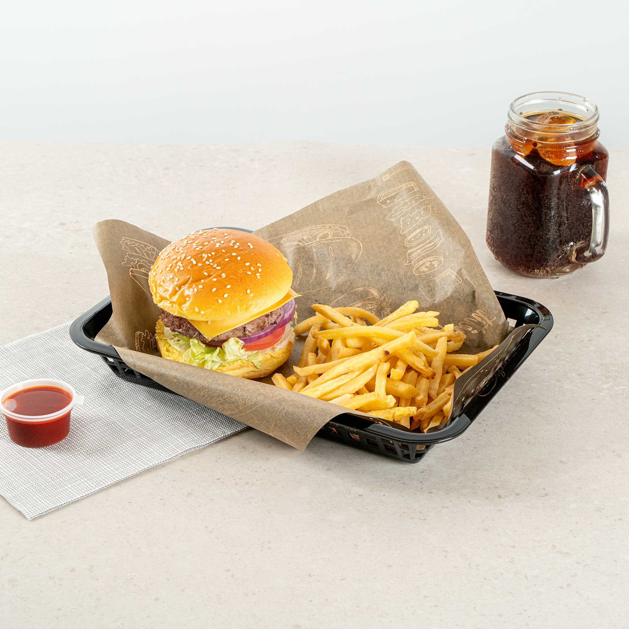 Chef 101 Rectangle Black Plastic Fast Food Serving Basket - 11 3/4" x 8 1/2" x 1 1/2" - 10 count box