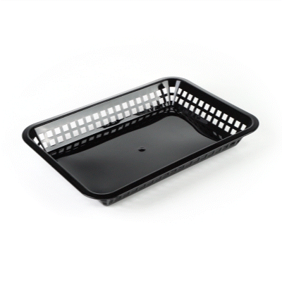 Chef 101 Rectangle Black Plastic Fast Food Serving Basket - 11 3/4" x 8 1/2" x 1 1/2" - 10 count box
