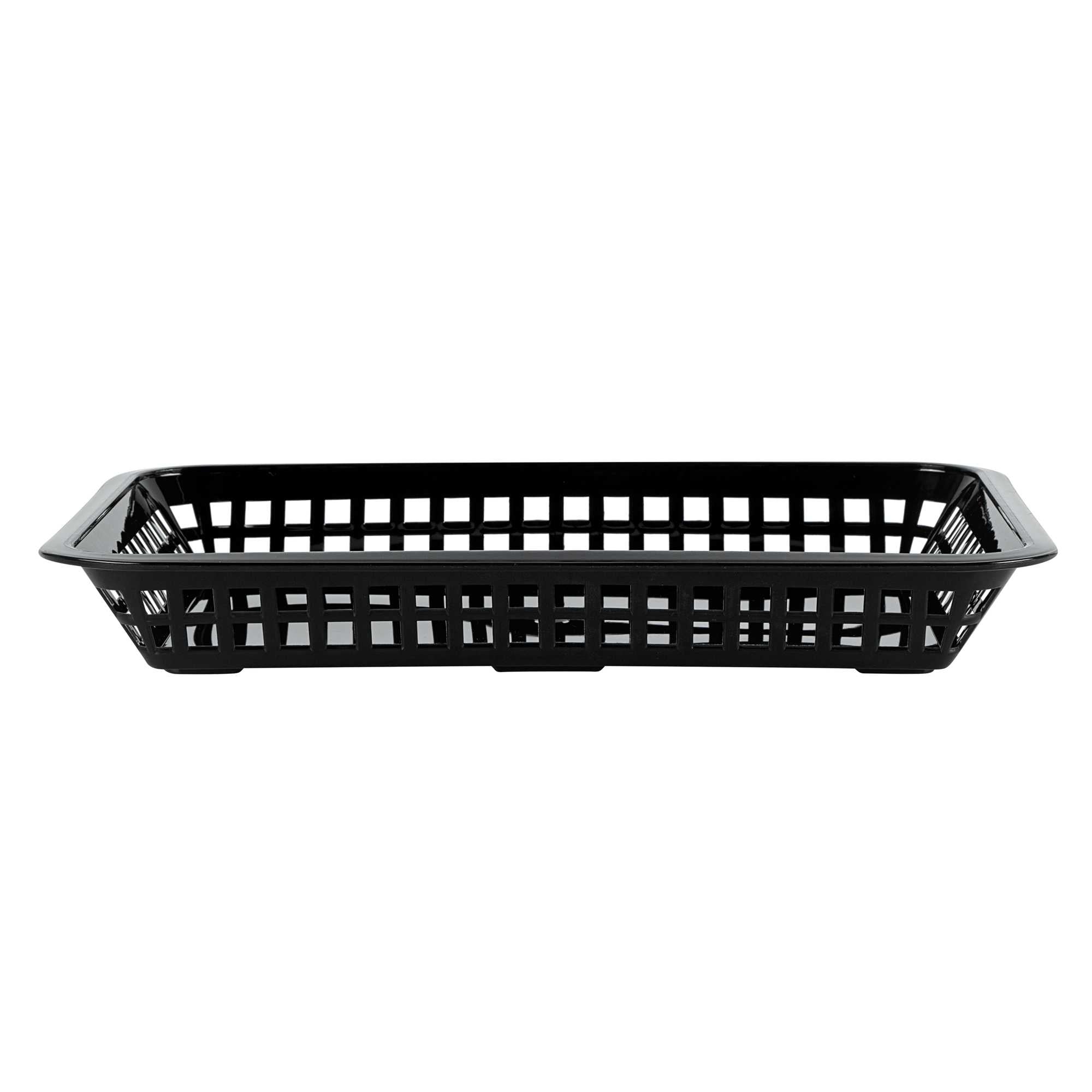 Chef 101 Rectangle Black Plastic Fast Food Serving Basket - 11 3/4" x 8 1/2" x 1 1/2" - 10 count box