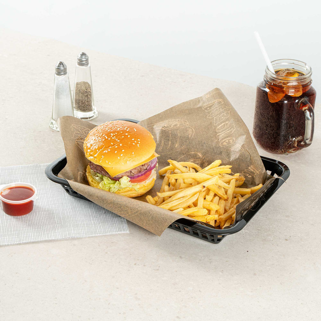 Chef 101 Rectangle Black Plastic Fast Food Serving Basket - 11 3/4" x 8 1/2" x 1 1/2" - 10 count box