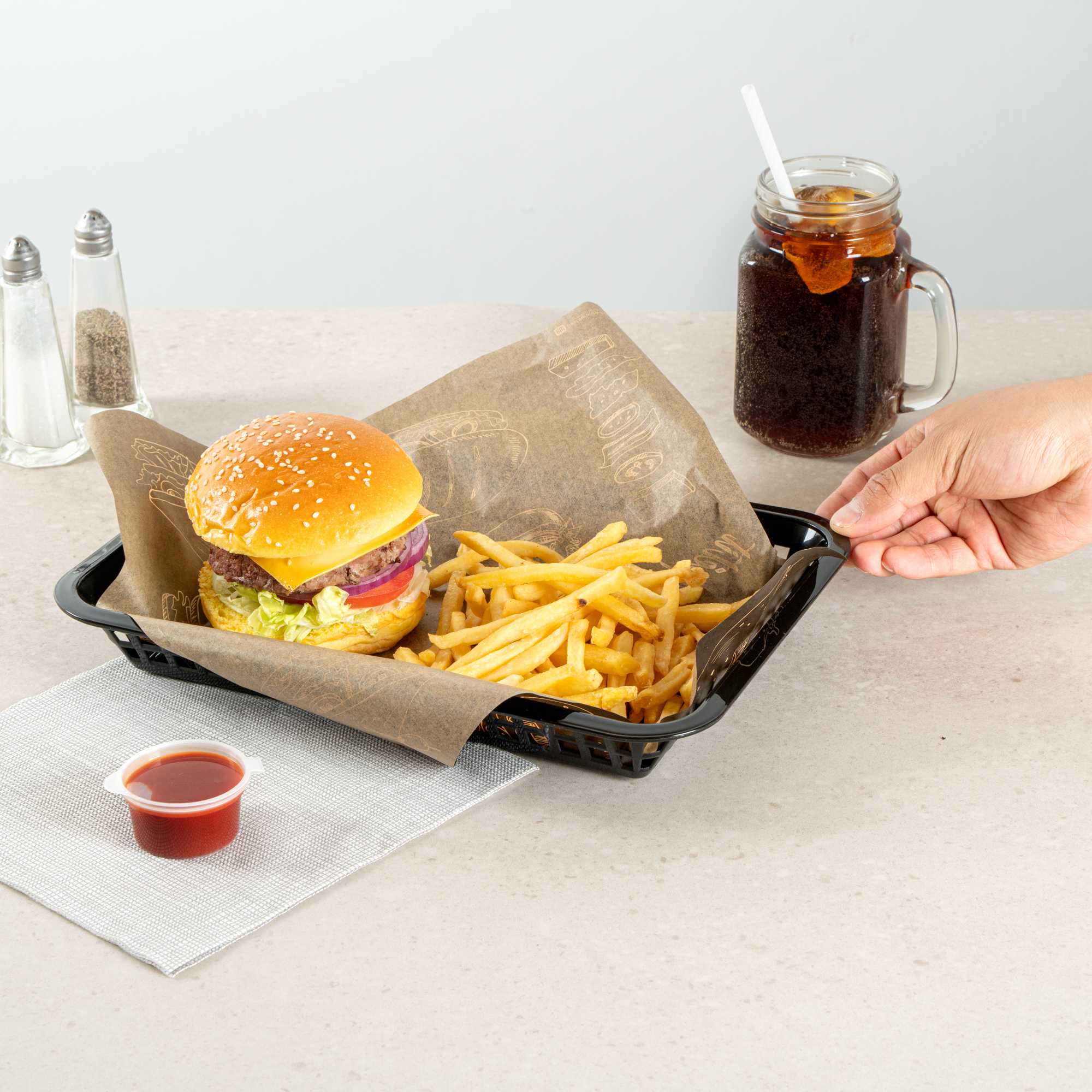 Chef 101 Rectangle Black Plastic Fast Food Serving Basket - 11 3/4" x 8 1/2" x 1 1/2" - 10 count box