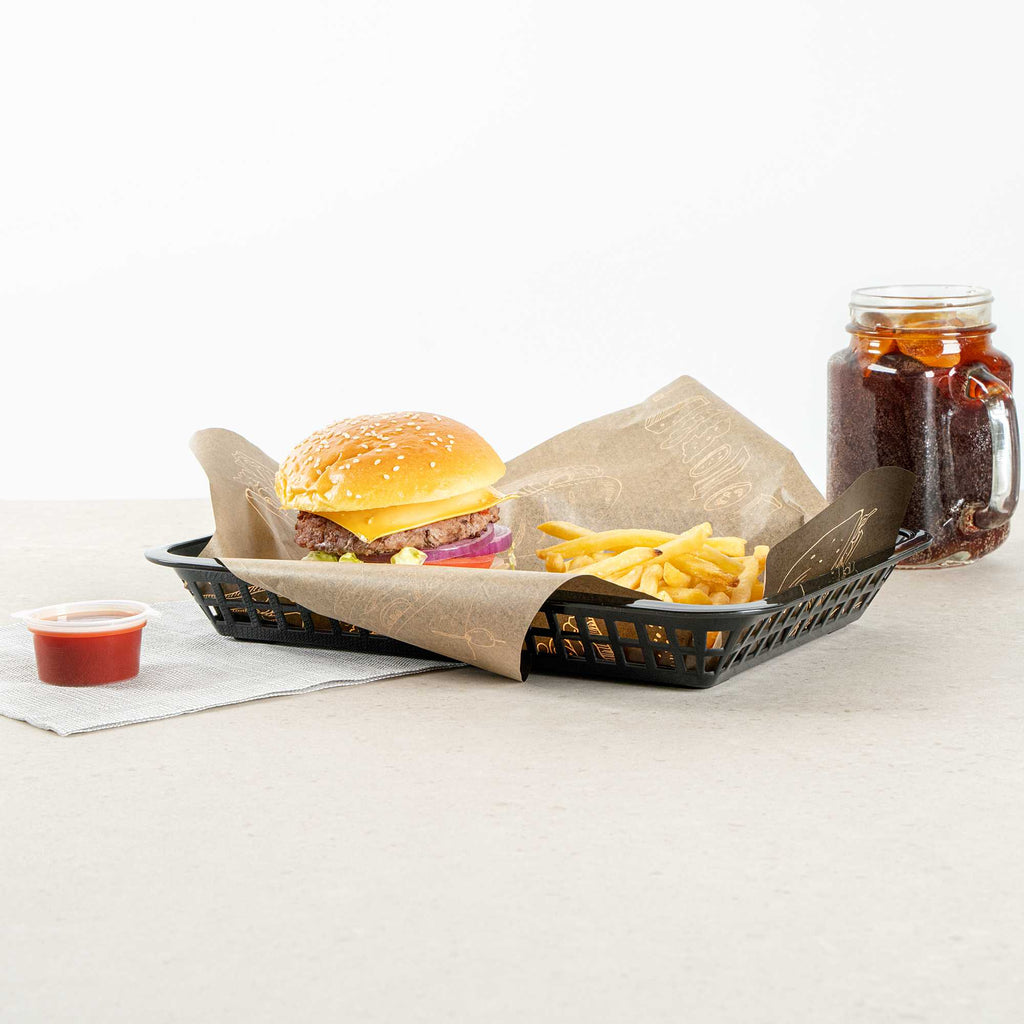 Chef 101 Rectangle Black Plastic Fast Food Serving Basket - 11 3/4" x 8 1/2" x 1 1/2" - 10 count box