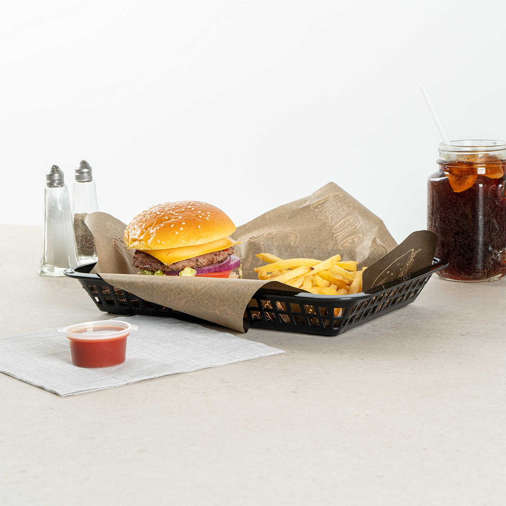 Chef 101 Rectangle Black Plastic Fast Food Serving Basket - 11 3/4" x 8 1/2" x 1 1/2" - 10 count box