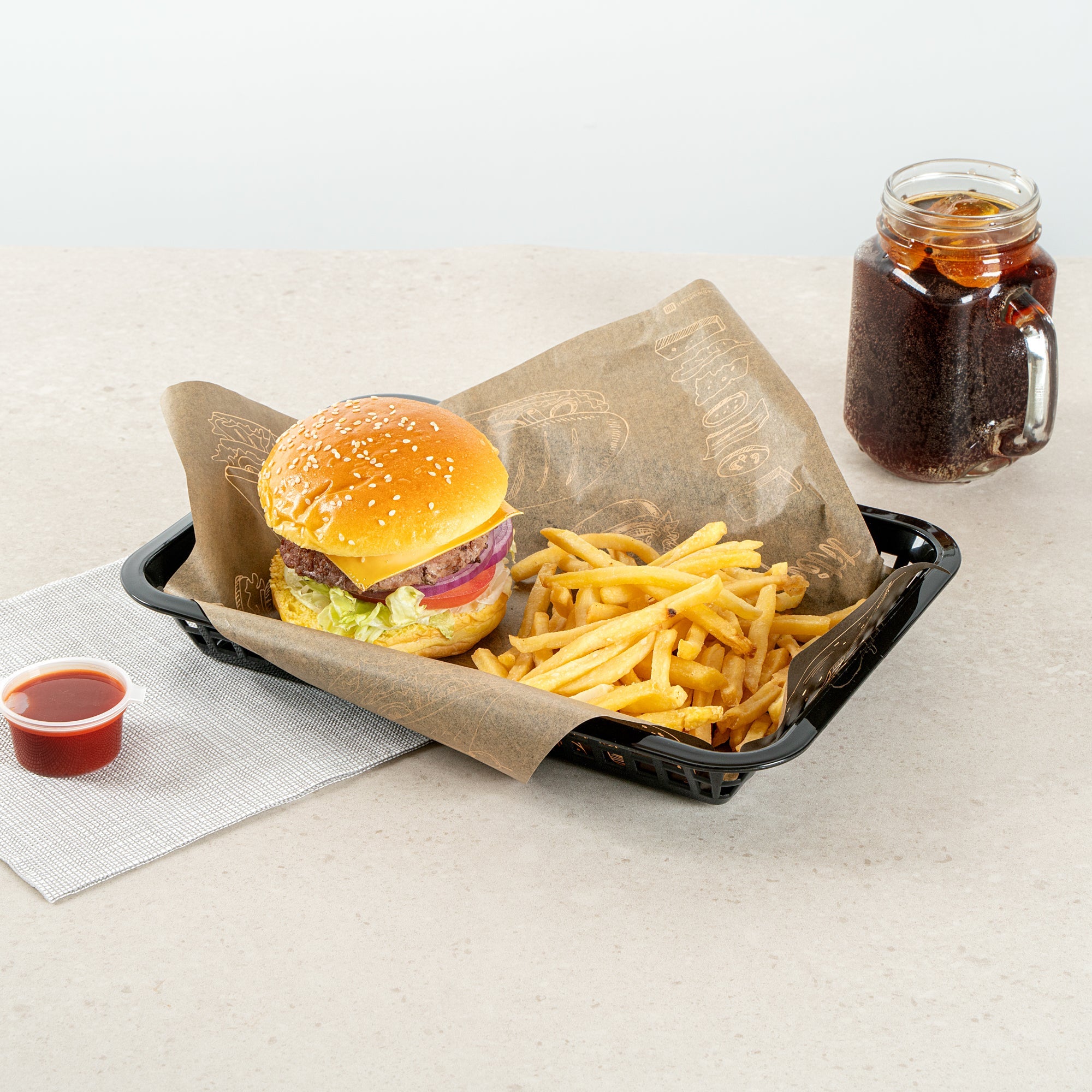 Chef 101 Rectangle Black Plastic Fast Food Serving Basket - 11 3/4" x 8 1/2" x 1 1/2" - 100 count box