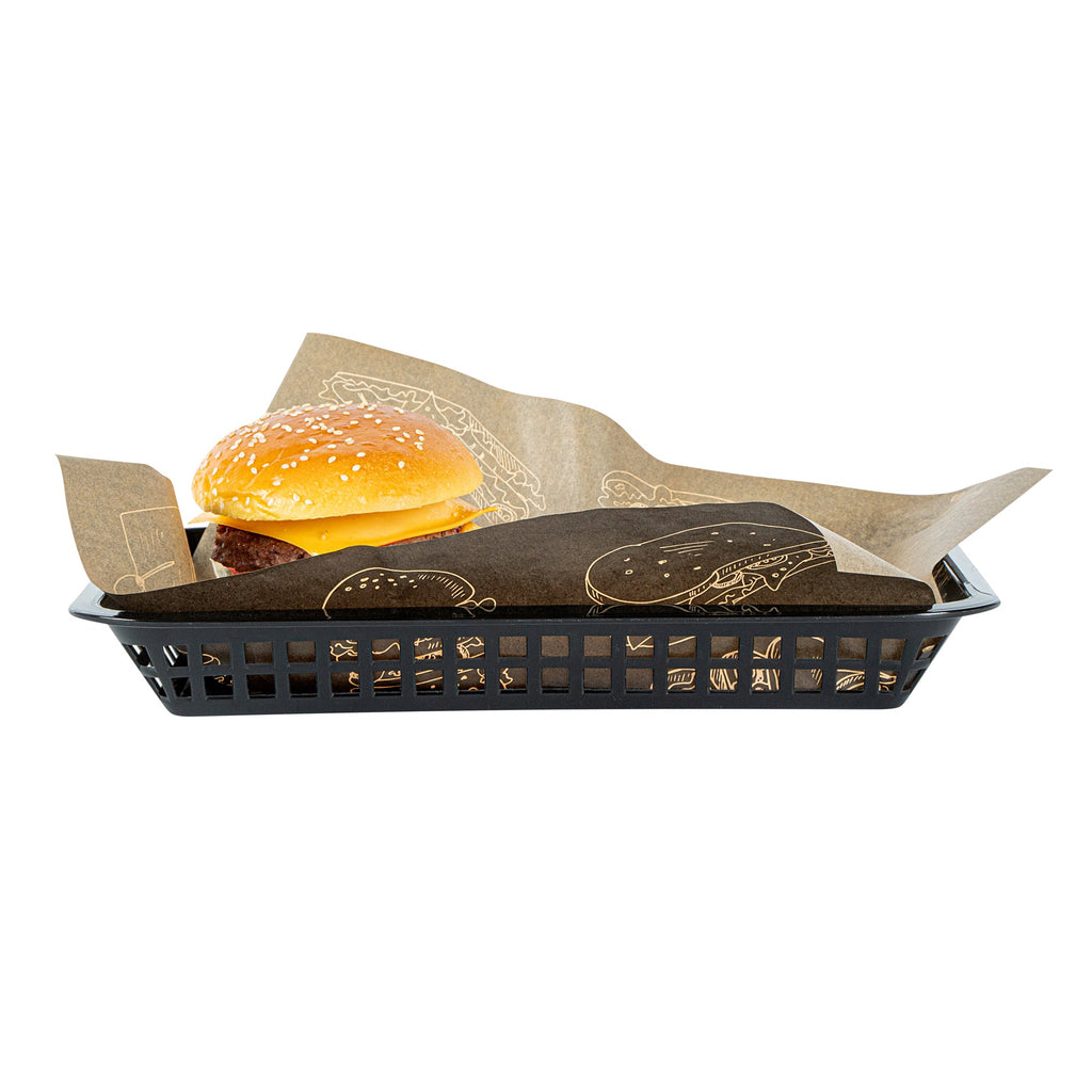 Chef 101 Rectangle Black Plastic Fast Food Serving Basket - 11 3/4" x 8 1/2" x 1 1/2" - 100 count box