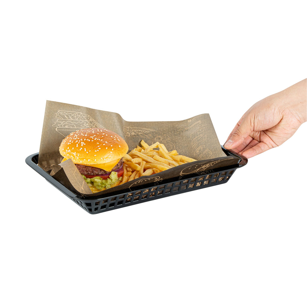 Chef 101 Rectangle Black Plastic Fast Food Serving Basket - 11 3/4" x 8 1/2" x 1 1/2" - 100 count box