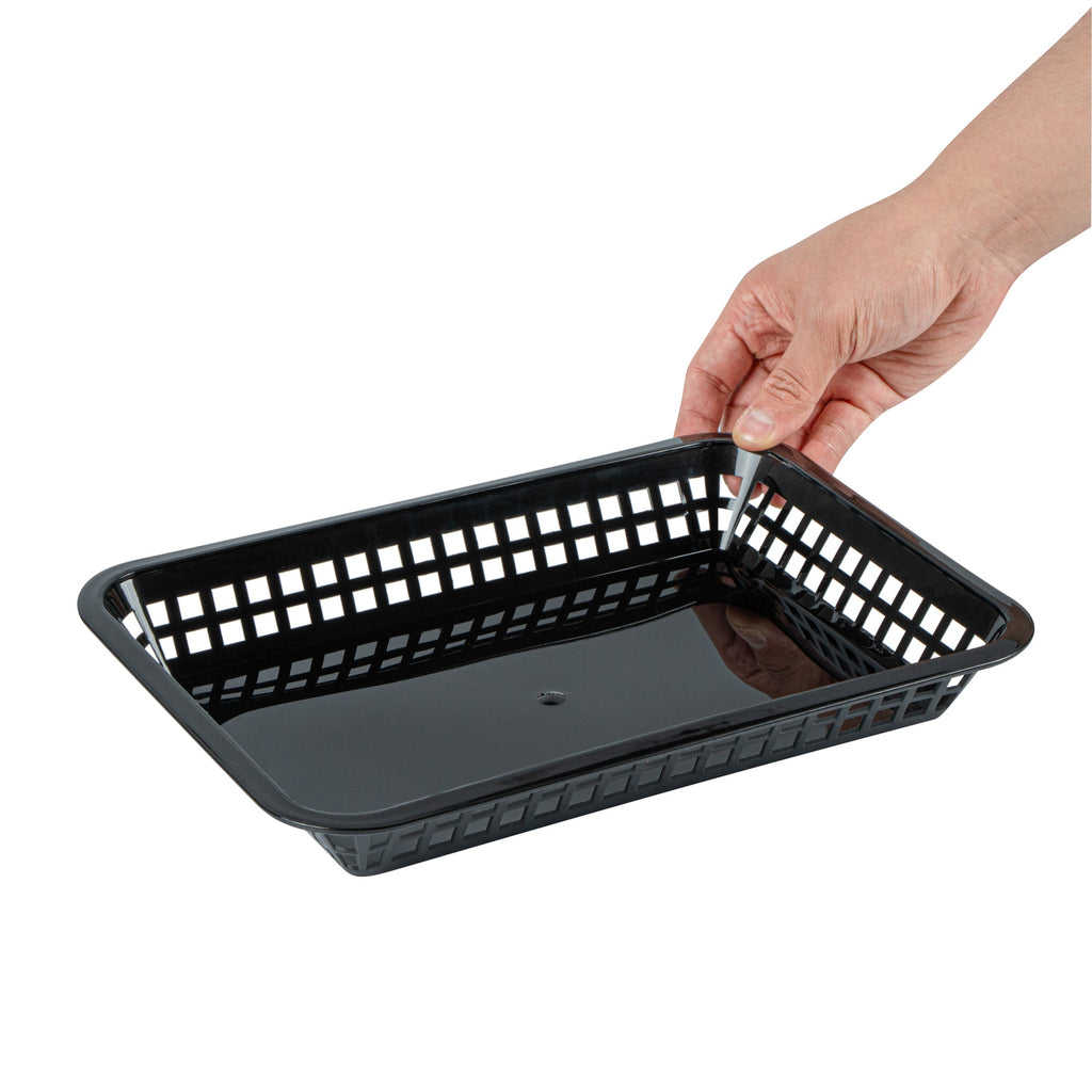 Chef 101 Rectangle Black Plastic Fast Food Serving Basket - 11 3/4" x 8 1/2" x 1 1/2" - 100 count box