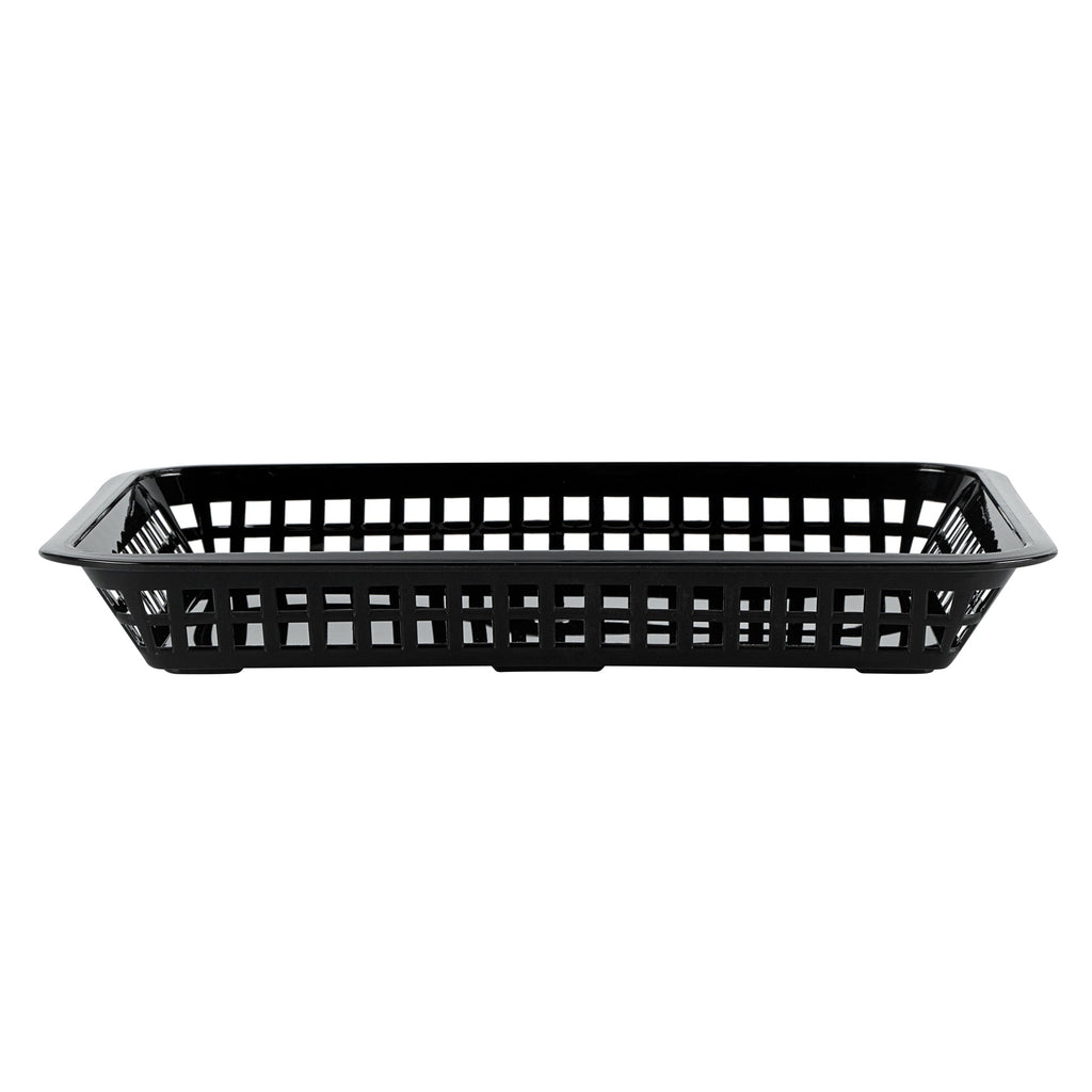 Chef 101 Rectangle Black Plastic Fast Food Serving Basket - 11 3/4" x 8 1/2" x 1 1/2" - 100 count box