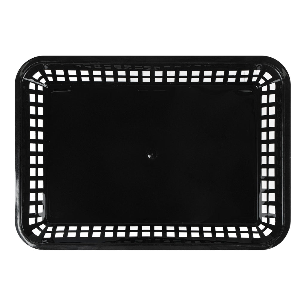 Chef 101 Rectangle Black Plastic Fast Food Serving Basket - 11 3/4" x 8 1/2" x 1 1/2" - 100 count box