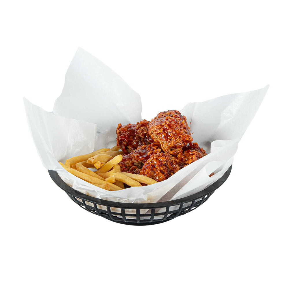 Chef 101 Round Black Plastic Fast Food Serving Basket - 7 3/4" x 7 3/4" x 2" - 10 count box