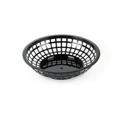 Chef 101 Round Black Plastic Fast Food Serving Basket - 7 3/4" x 7 3/4" x 2" - 10 count box