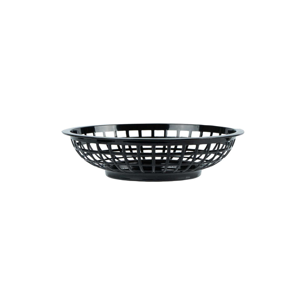 Chef 101 Round Black Plastic Fast Food Serving Basket - 7 3/4" x 7 3/4" x 2" - 10 count box