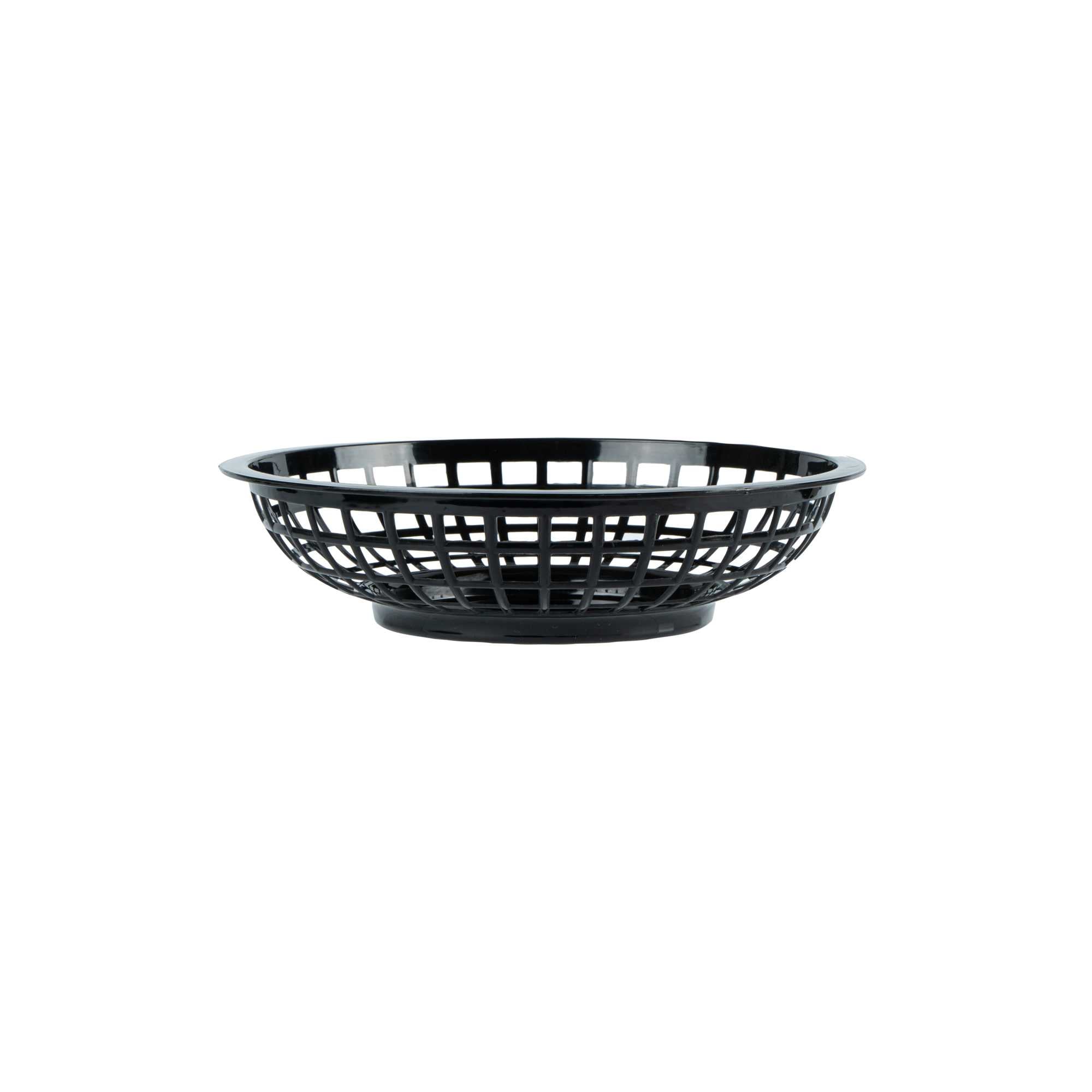 Chef 101 Round Black Plastic Fast Food Serving Basket - 7 3/4" x 7 3/4" x 2" - 10 count box