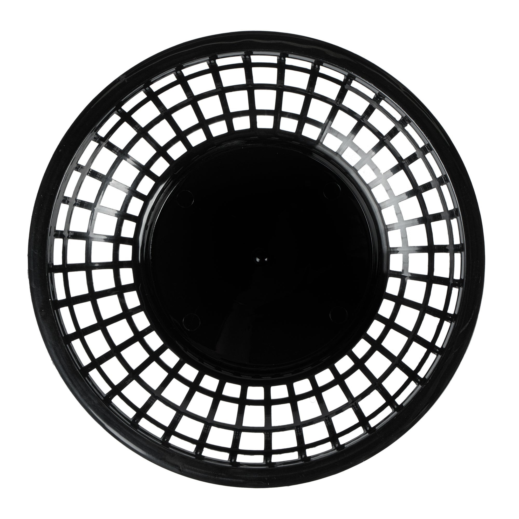 Chef 101 Round Black Plastic Fast Food Serving Basket - 7 3/4" x 7 3/4" x 2" - 100 count box