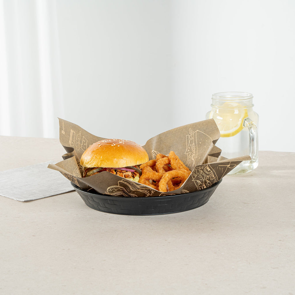 Chef 101 Round Black Plastic Diner Platter - 9" x 9" x 1 1/4" - 100 count box