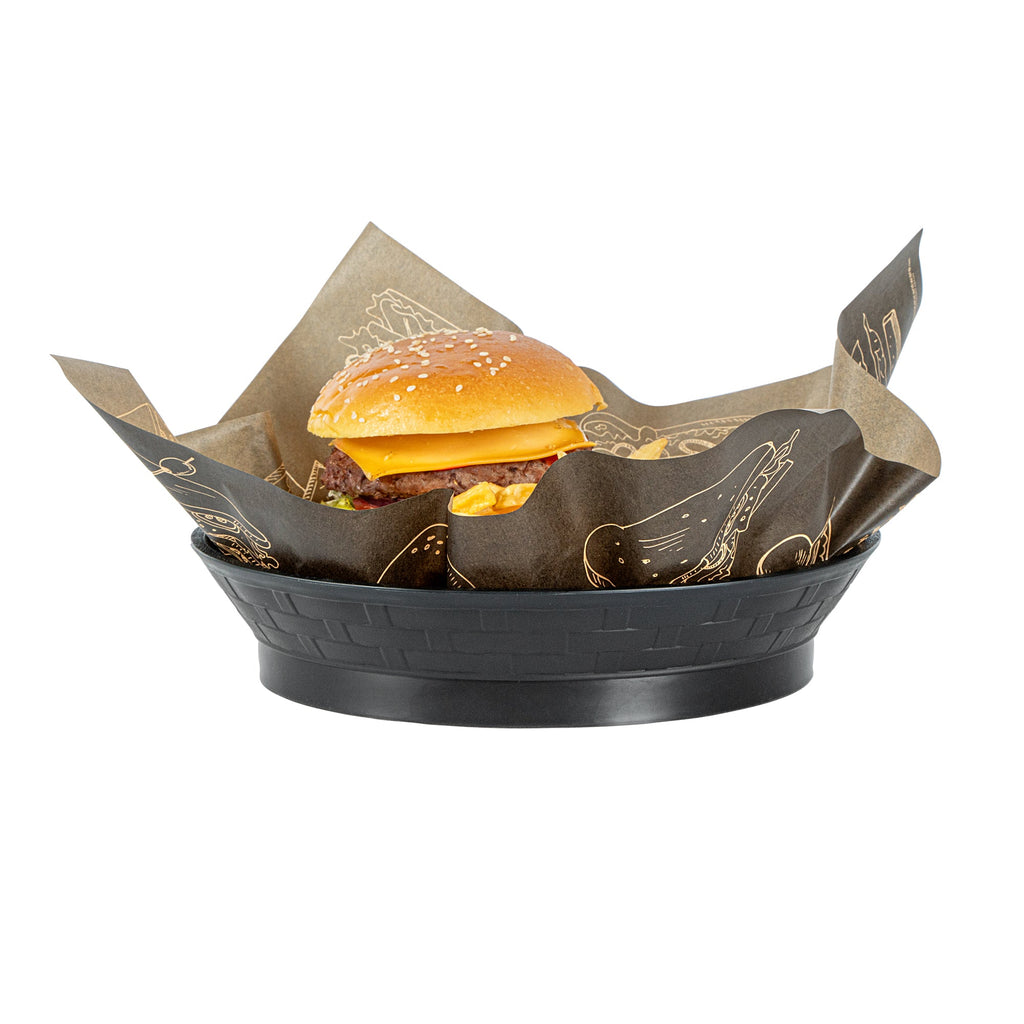 Chef 101 Round Black Plastic Diner Platter - with Base - 8 3/4" x 8 3/4" x 1 3/4" - 100 count box