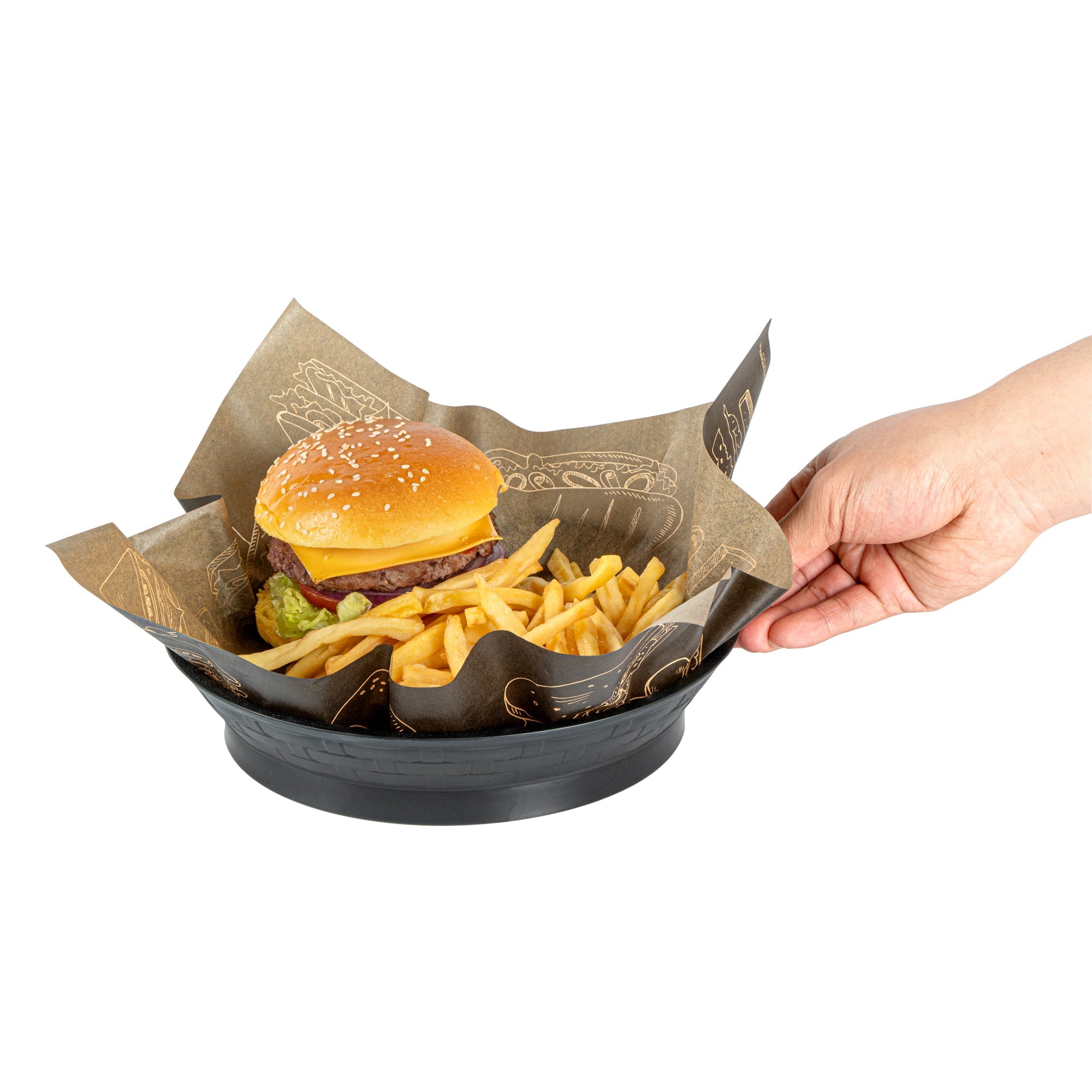 Chef 101 Round Black Plastic Diner Platter - with Base - 8 3/4" x 8 3/4" x 1 3/4" - 100 count box