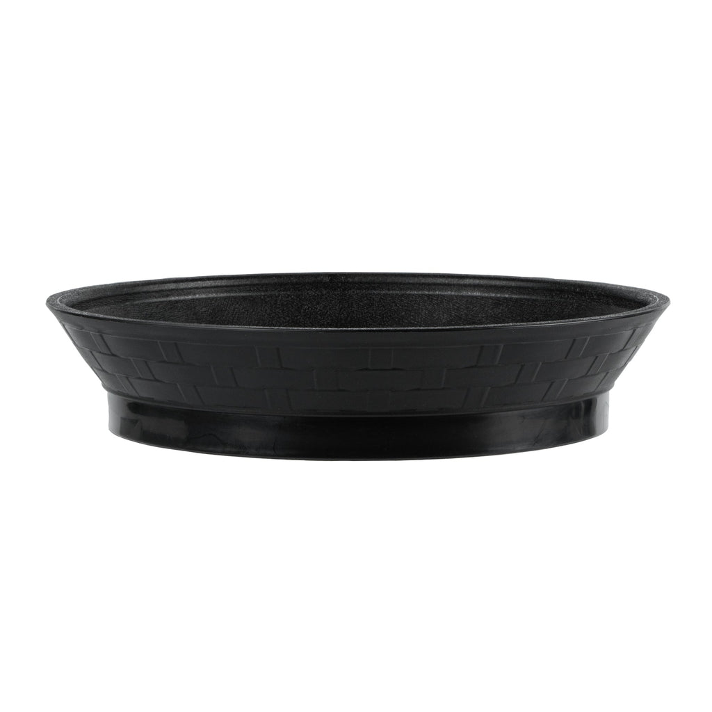 Chef 101 Round Black Plastic Diner Platter - with Base - 8 3/4" x 8 3/4" x 1 3/4" - 100 count box