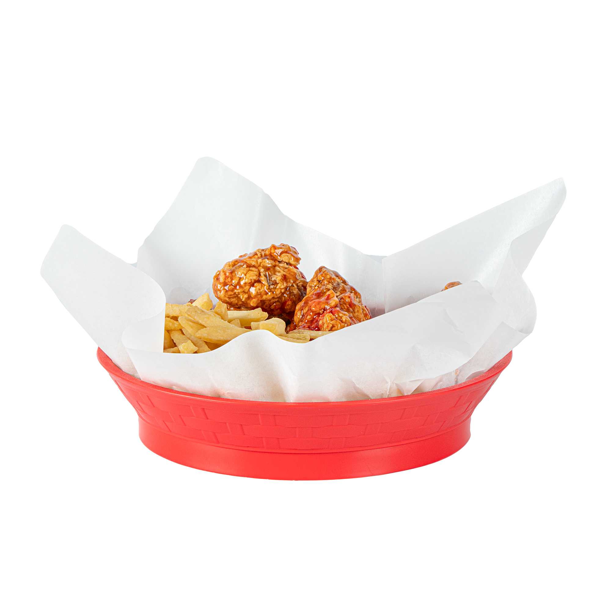 Chef 101 Round Red Plastic Diner Platter - with Base - 8 3/4" x 8 3/4" x 1 3/4" - 10 count box