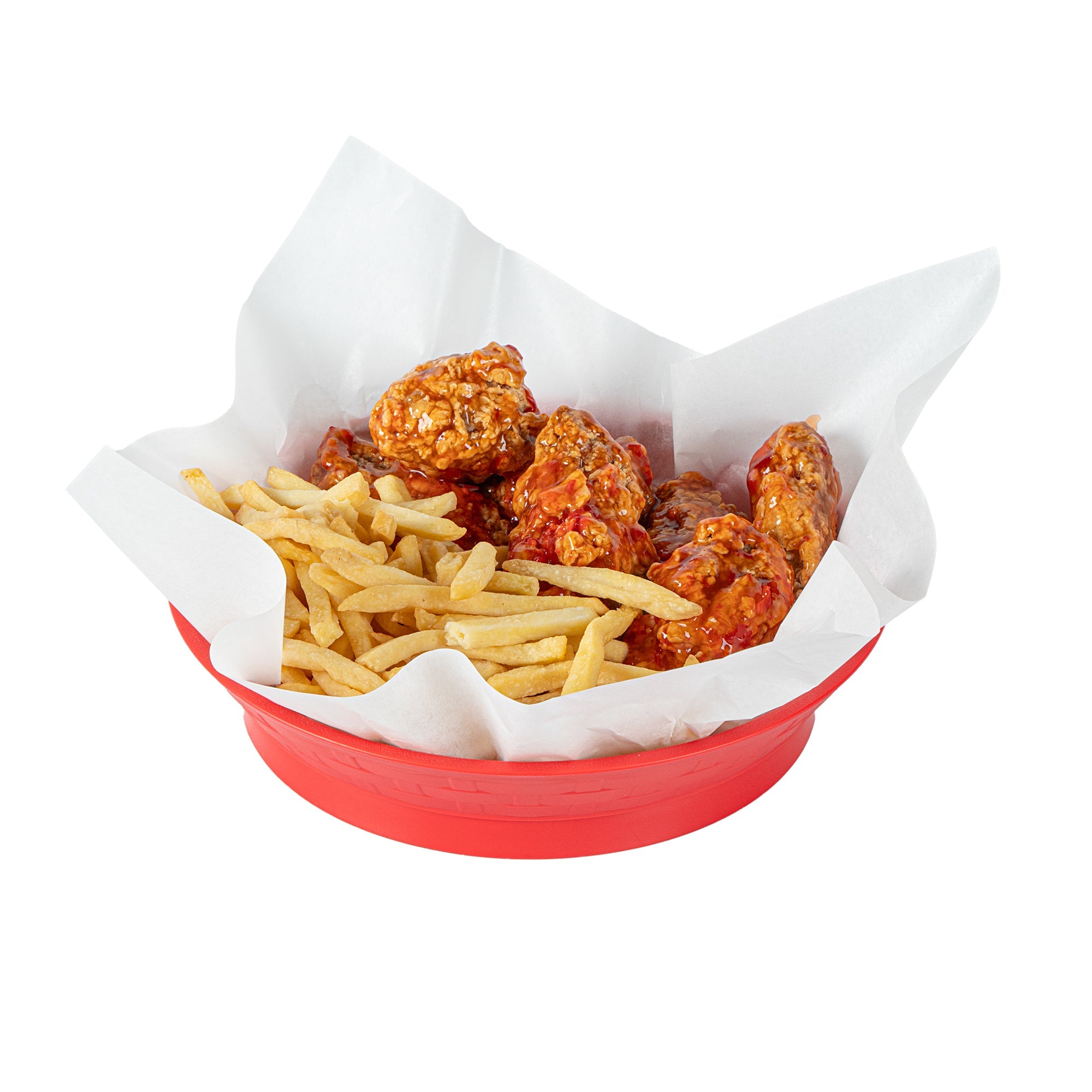 Chef 101 Round Red Plastic Diner Platter - with Base - 8 3/4" x 8 3/4" x 1 3/4" - 100 count box