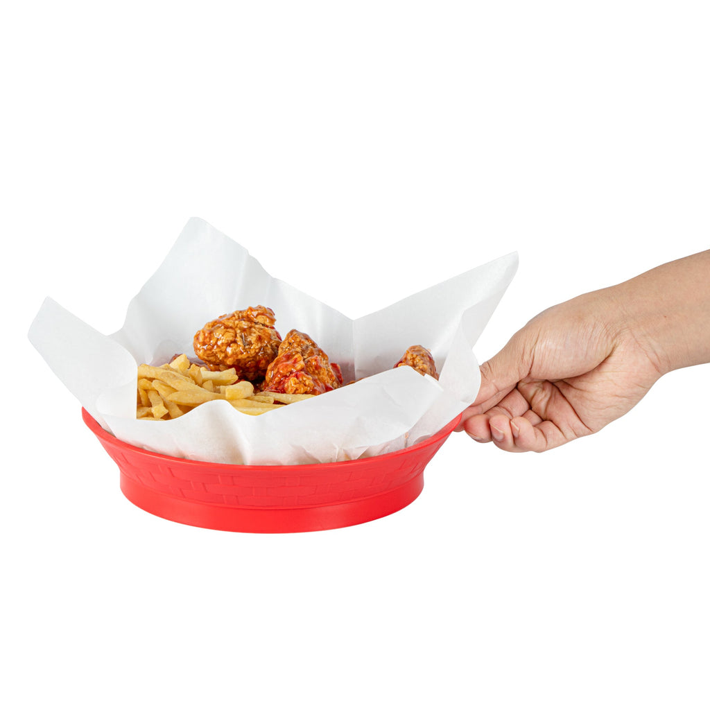 Chef 101 Round Red Plastic Diner Platter - with Base - 8 3/4" x 8 3/4" x 1 3/4" - 100 count box