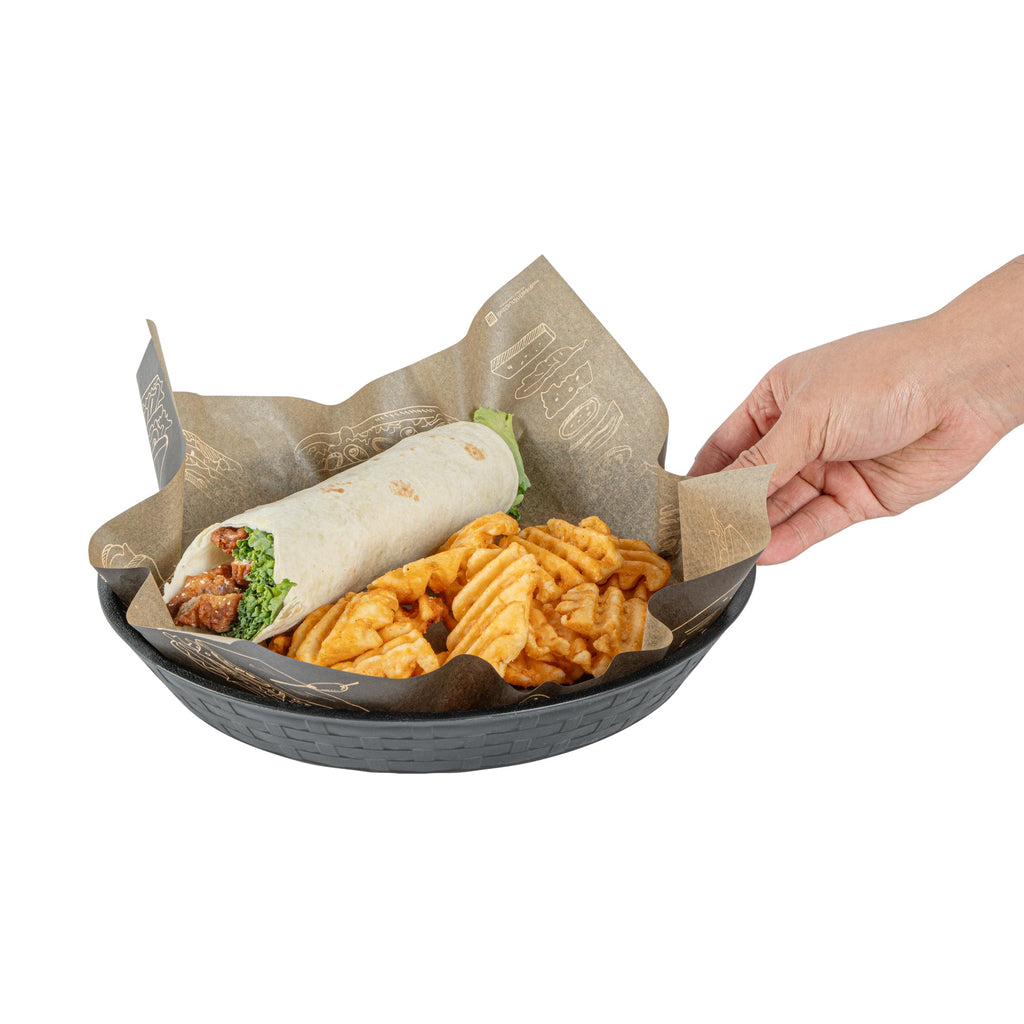 Chef 101 Round Black Plastic Diner Platter - 10 1/2" x 10 1/2" x 1 1/2" - 100 count box