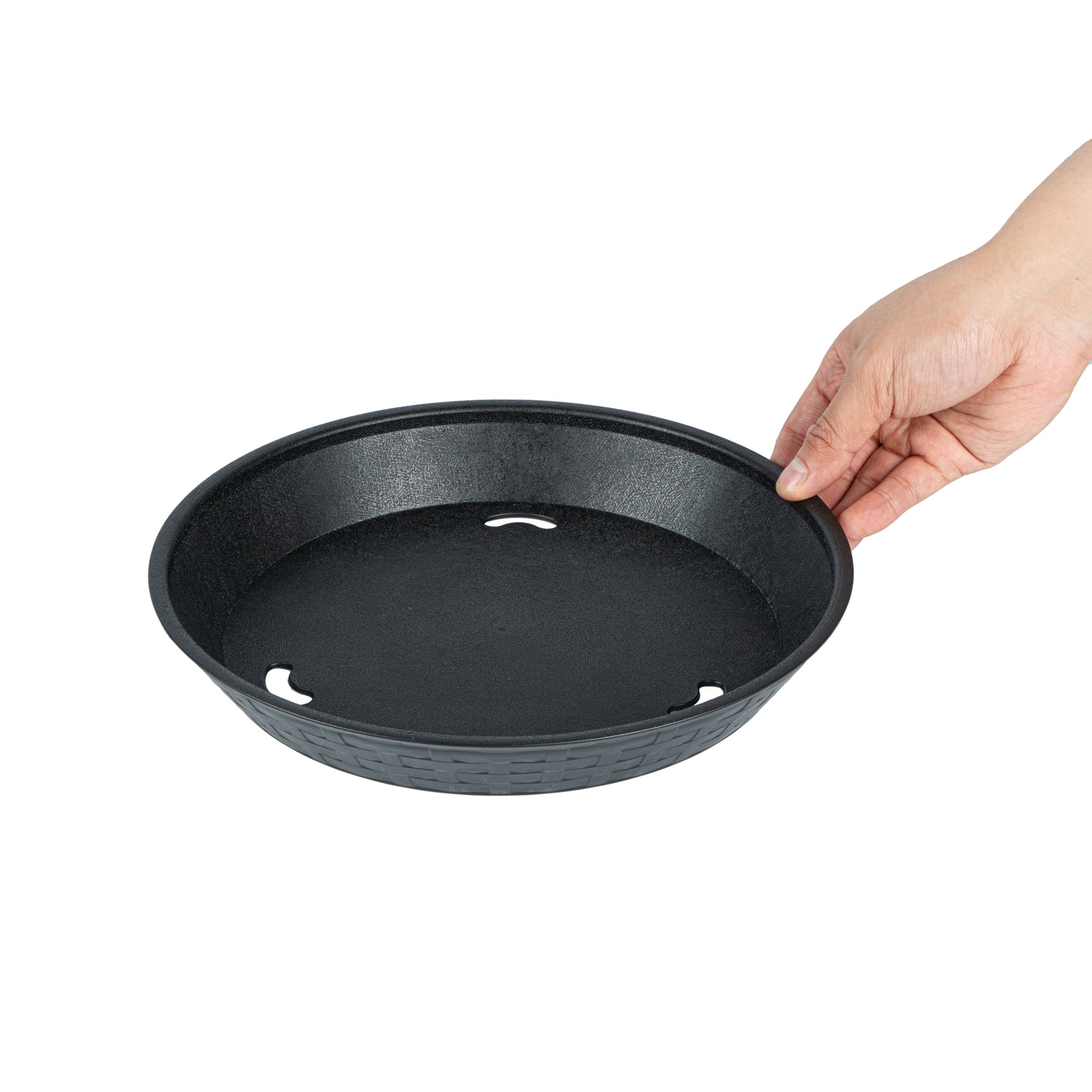 Chef 101 Round Black Plastic Diner Platter - 10 1/2" x 10 1/2" x 1 1/2" - 100 count box