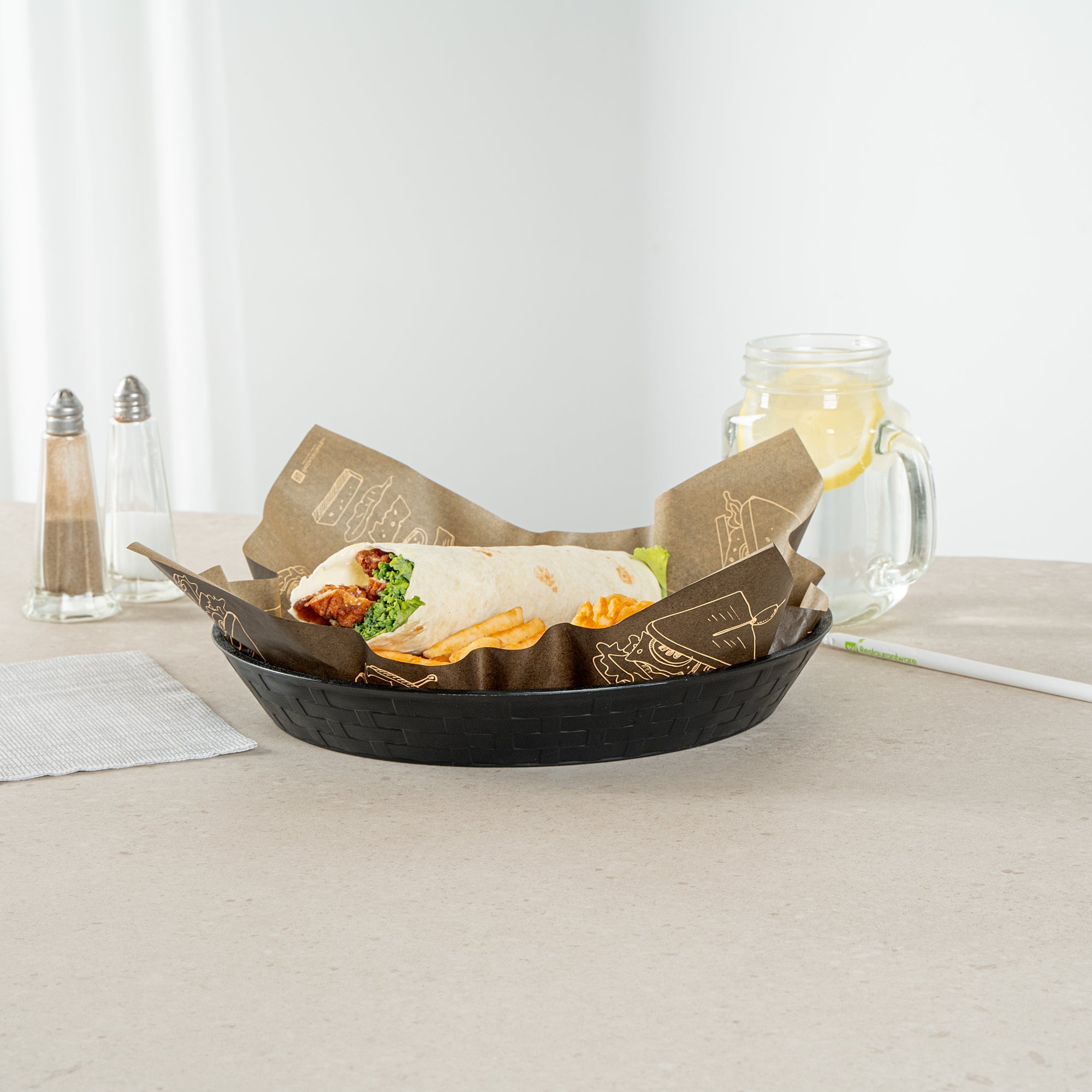 Chef 101 Round Black Plastic Diner Platter - 10 1/2" x 10 1/2" x 1 1/2" - 100 count box