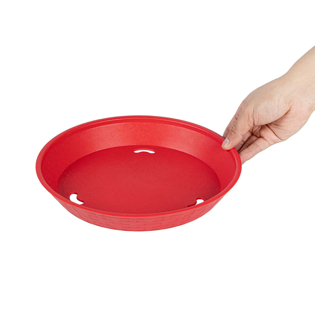 Chef 101 Round Red Plastic Diner Platter - 10 1/2" x 10 1/2" x 1 1/2" - 10 count box