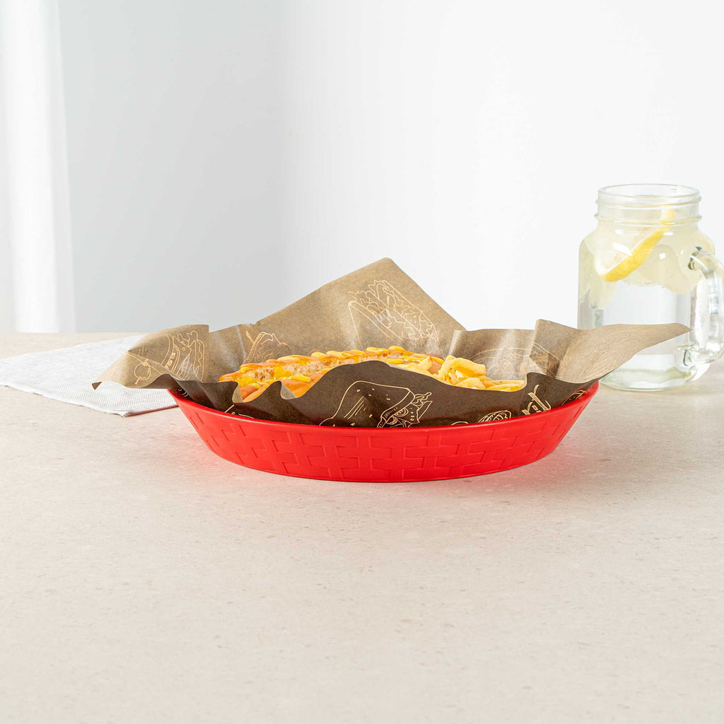 Chef 101 Round Red Plastic Diner Platter - 10 1/2" x 10 1/2" x 1 1/2" - 10 count box