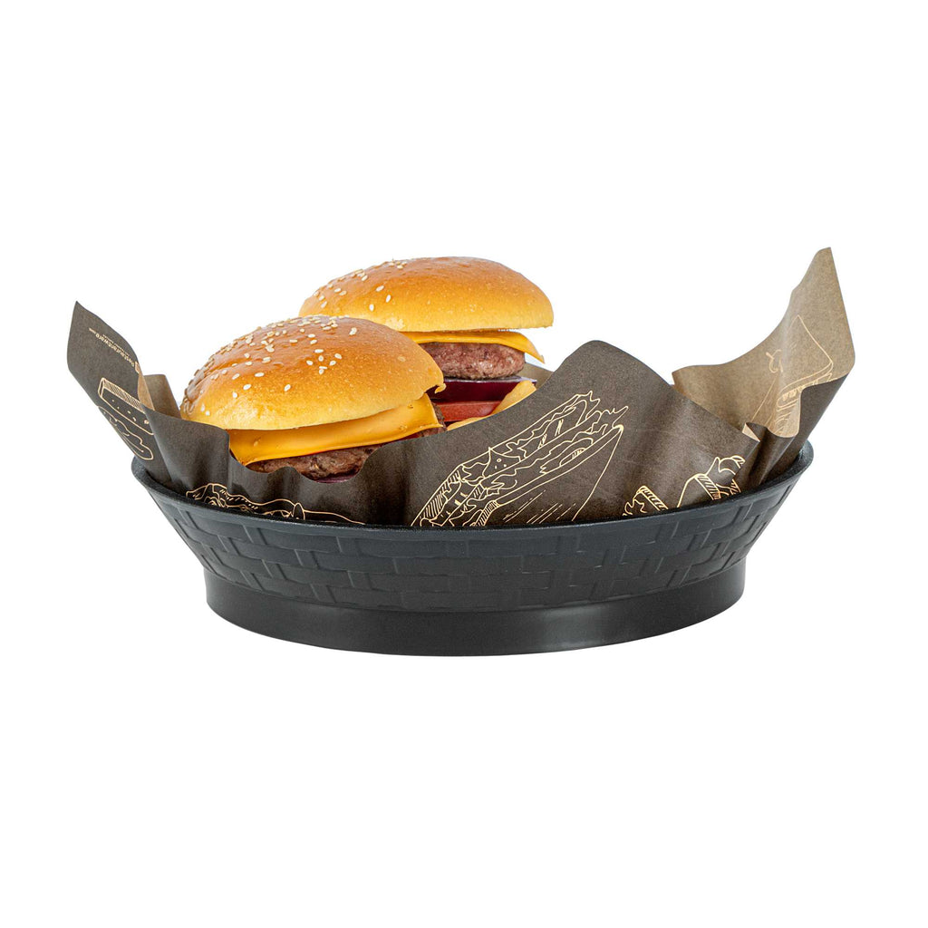 Chef 101 Round Black Plastic Diner Platter - with Base - 10 1/2" x 10 1/2" x 2 1/4" - 10 count box