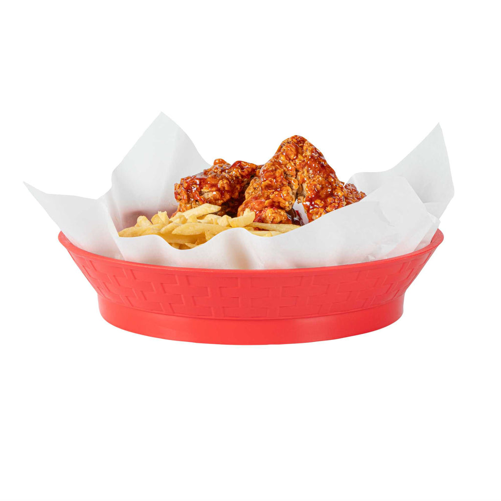 Chef 101 Round Red Plastic Diner Platter - with Base - 10 1/2" x 10 1/2" x 2 1/4" - 10 count box