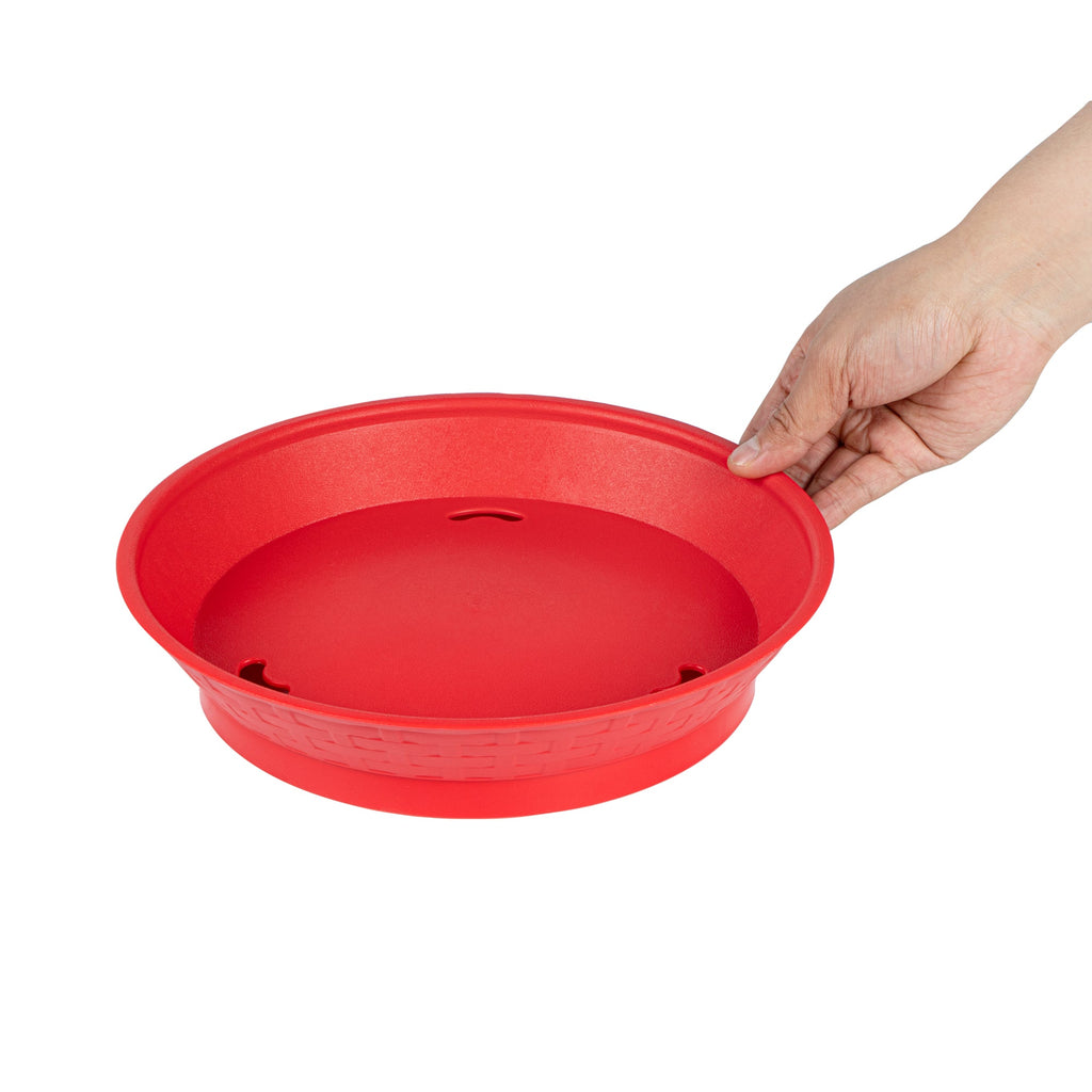 Chef 101 Round Red Plastic Diner Platter - with Base - 10 1/2" x 10 1/2" x 2 1/4" - 100 count box