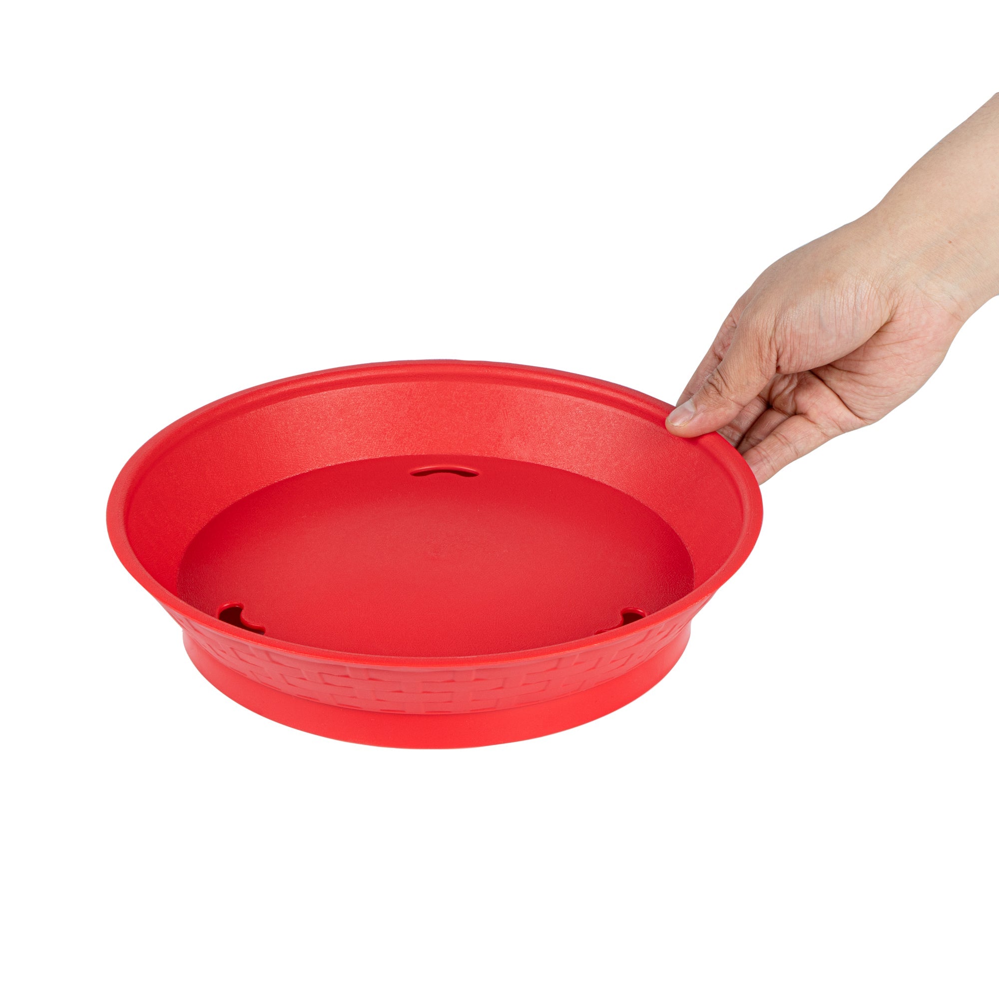 Chef 101 Round Red Plastic Diner Platter - with Base - 10 1/2" x 10 1/2" x 2 1/4" - 100 count box