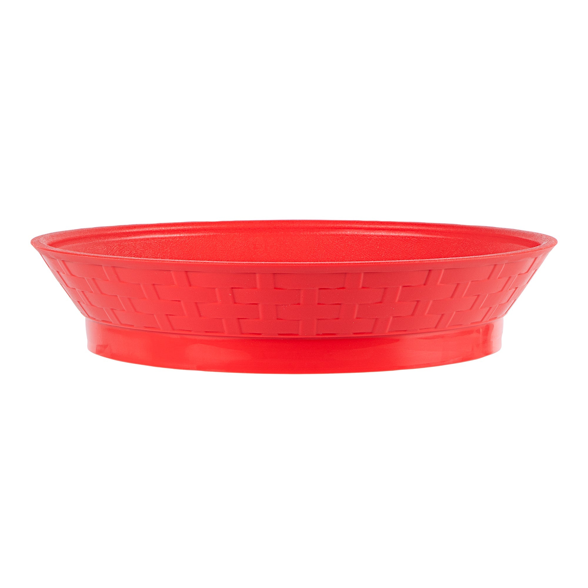 Chef 101 Round Red Plastic Diner Platter - with Base - 10 1/2" x 10 1/2" x 2 1/4" - 100 count box