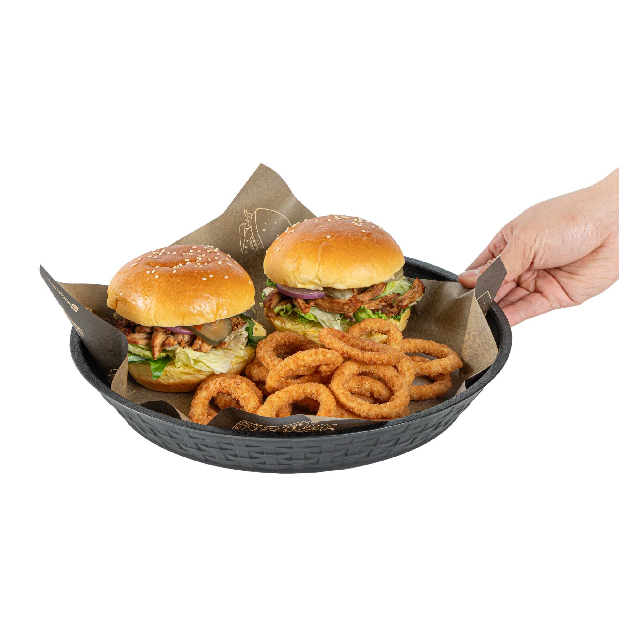Chef 101 Round Black Plastic Diner Platter - 12" x 12" x 1 3/4" - 10 count box