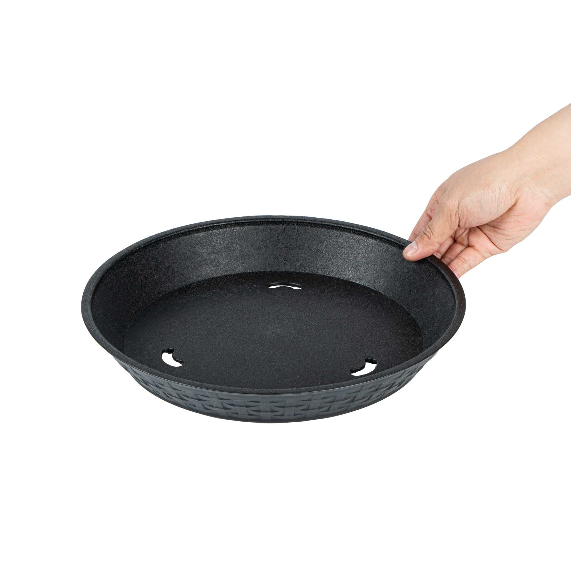 Chef 101 Round Black Plastic Diner Platter - 12" x 12" x 1 3/4" - 10 count box