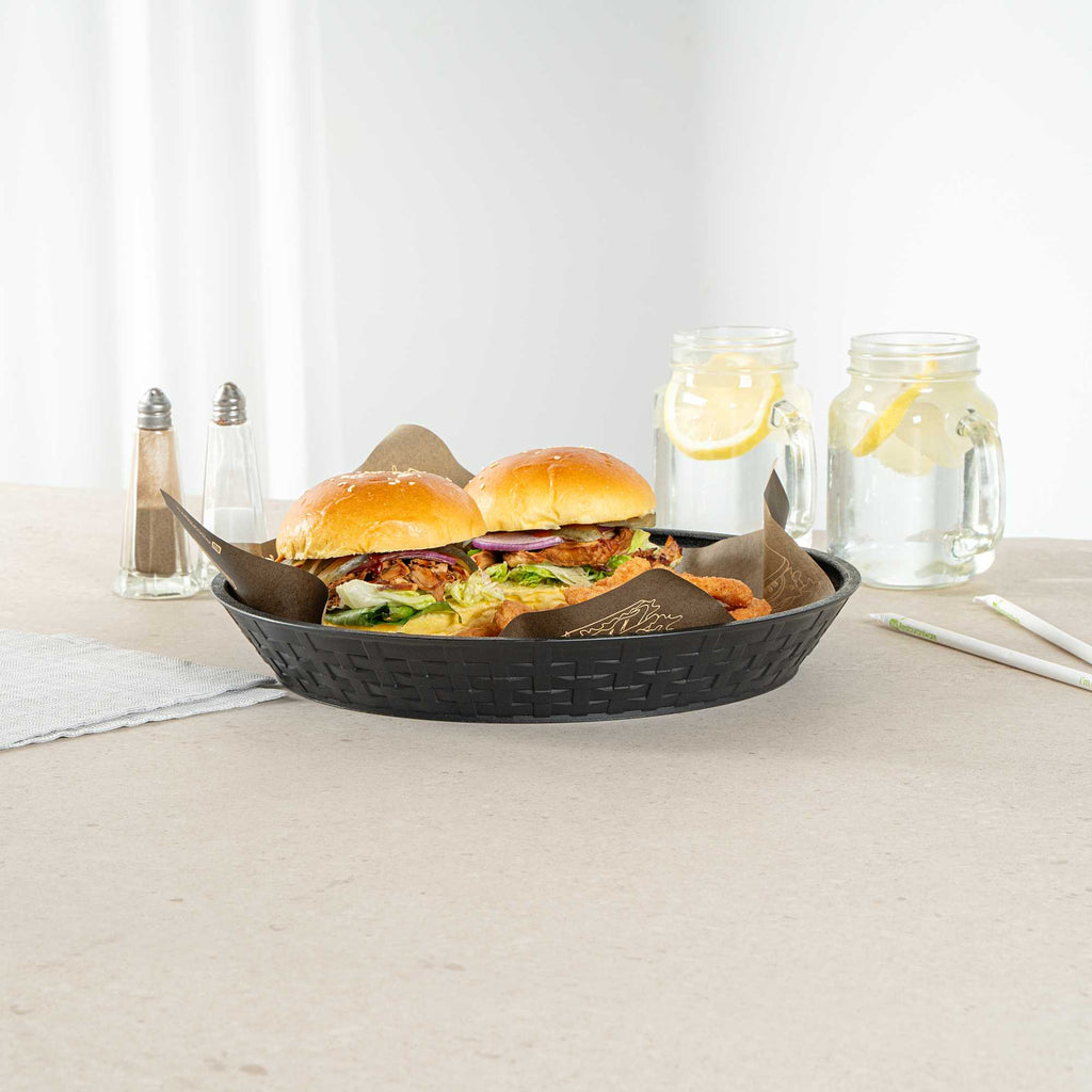 Chef 101 Round Black Plastic Diner Platter - 12" x 12" x 1 3/4" - 10 count box