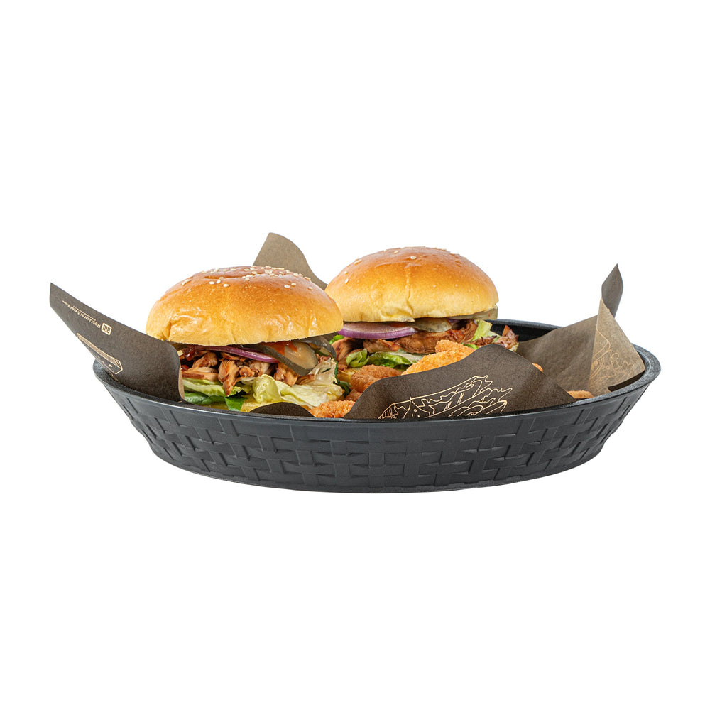 Chef 101 Round Black Plastic Diner Platter - 12" x 12" x 1 3/4" - 100 count box