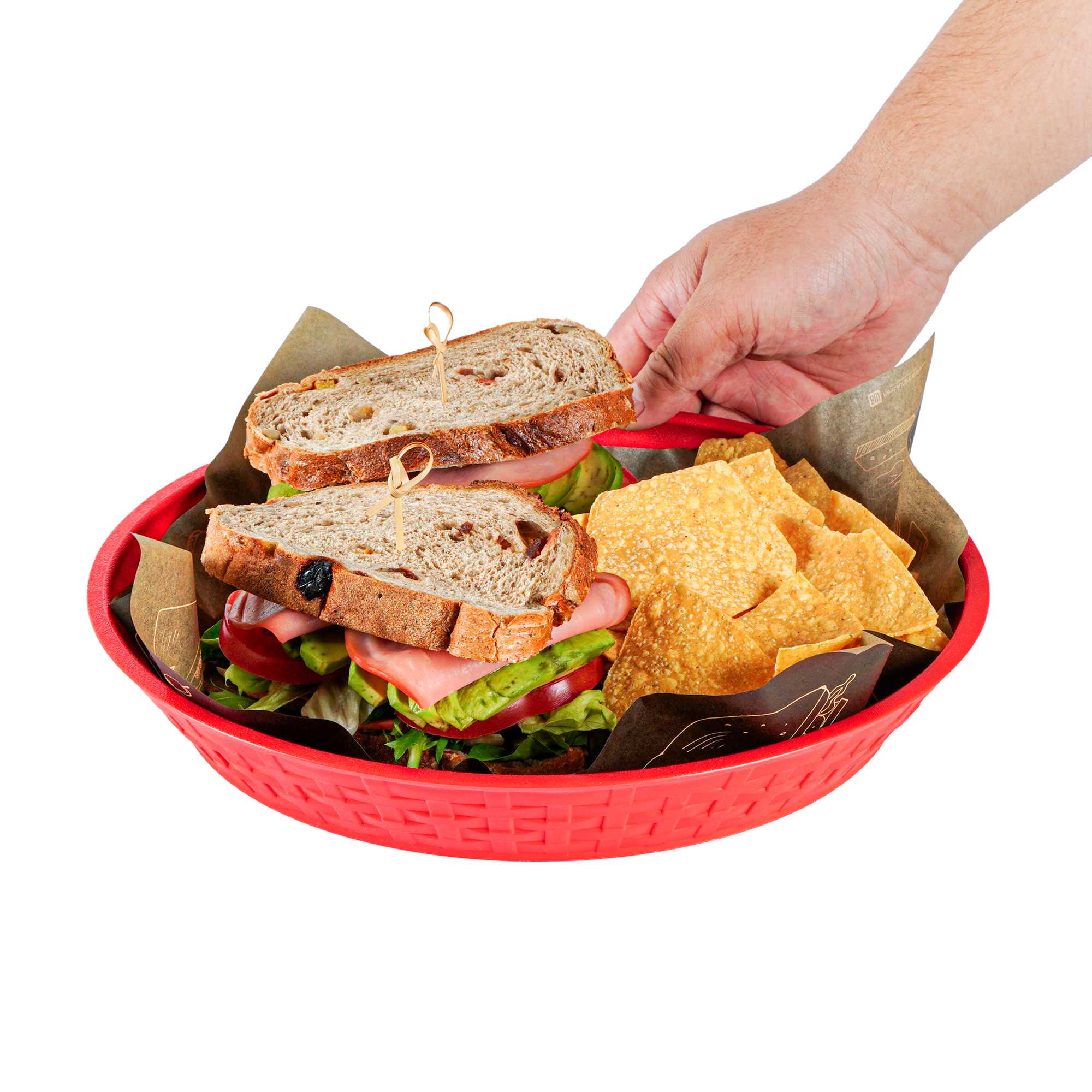 Chef 101 Round Red Plastic Diner Platter - 12" x 12" x 1 3/4" - 10 count box