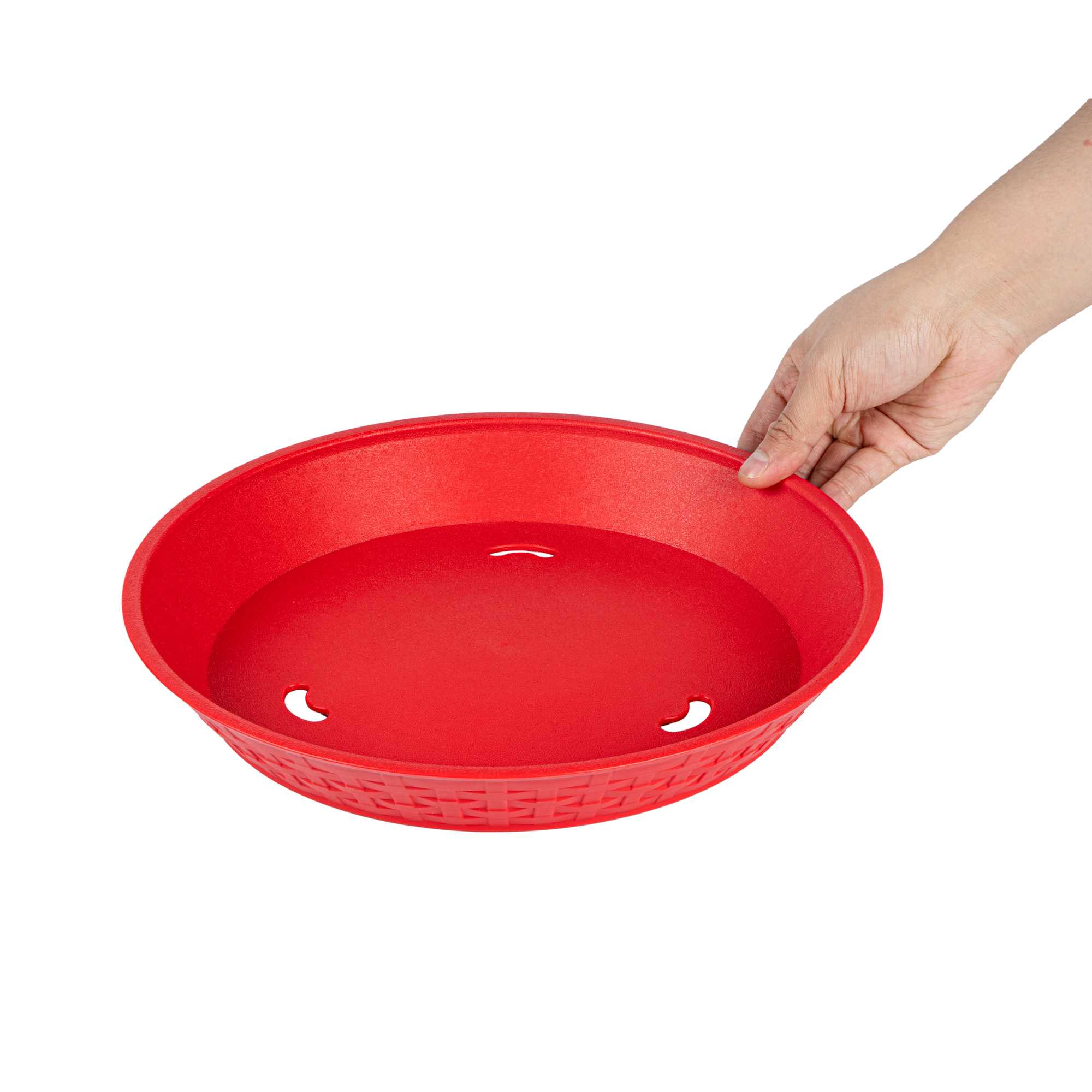 Chef 101 Round Red Plastic Diner Platter - 12" x 12" x 1 3/4" - 10 count box