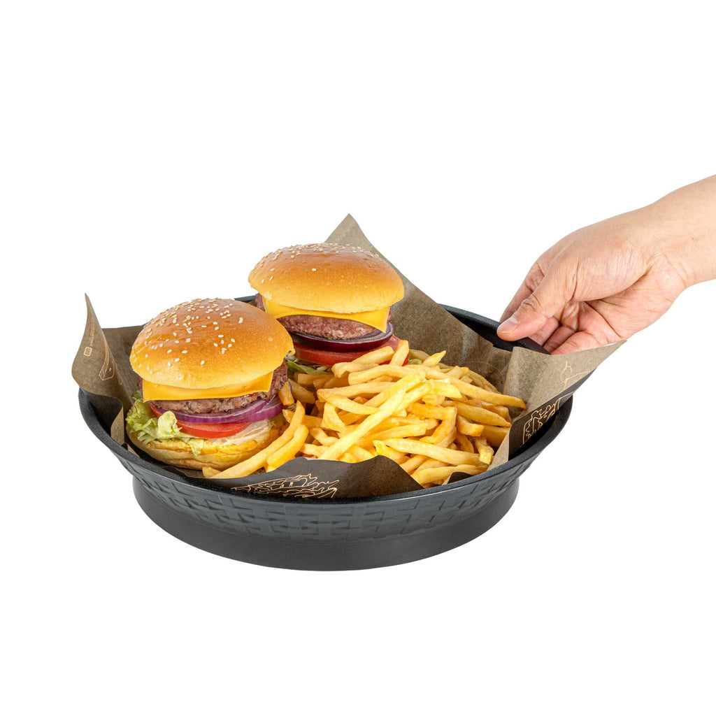 Chef 101 Round Black Plastic Diner Platter - with Base - 12" x 12" x 2 1/4" - 10 count box