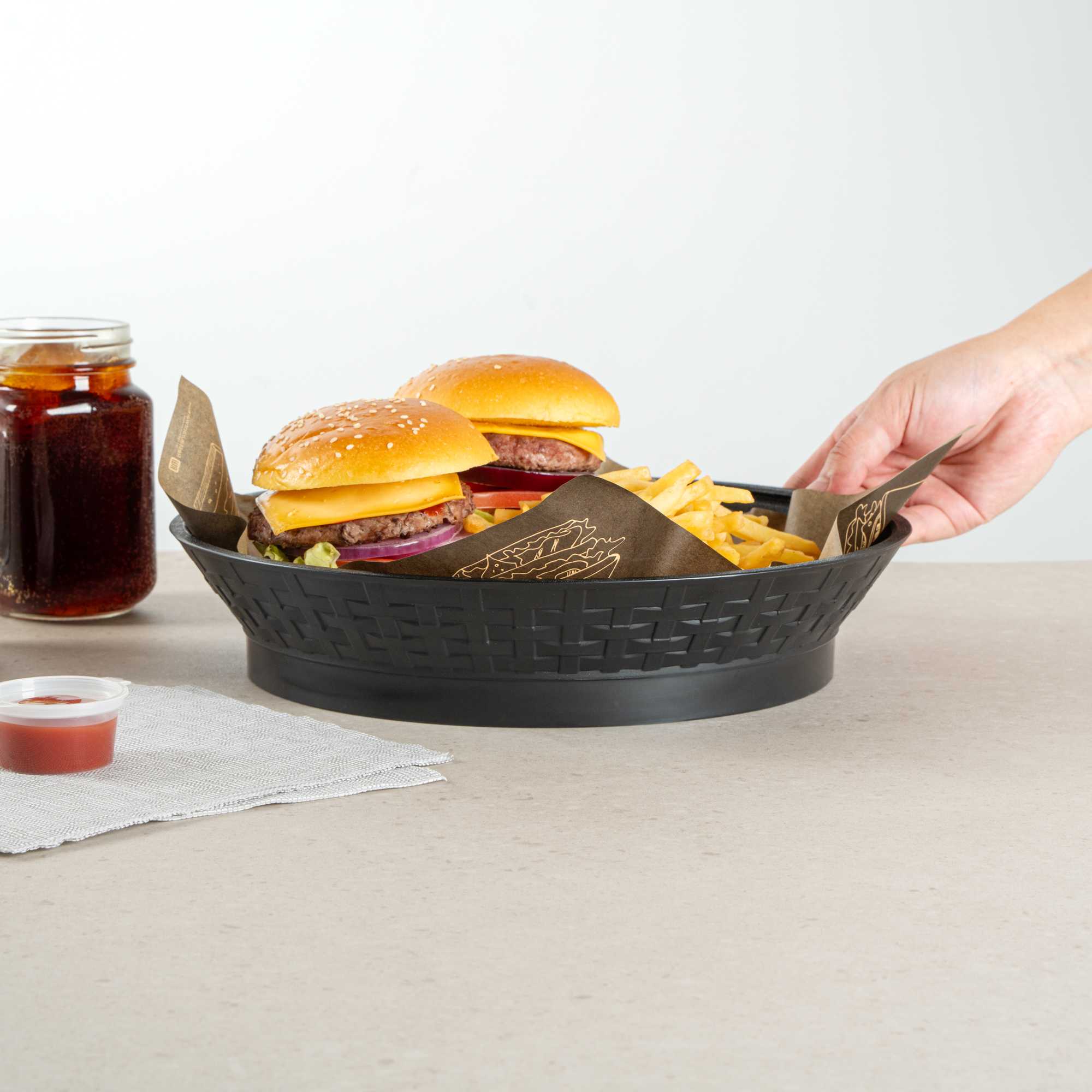 Chef 101 Round Black Plastic Diner Platter - with Base - 12" x 12" x 2 1/4" - 10 count box